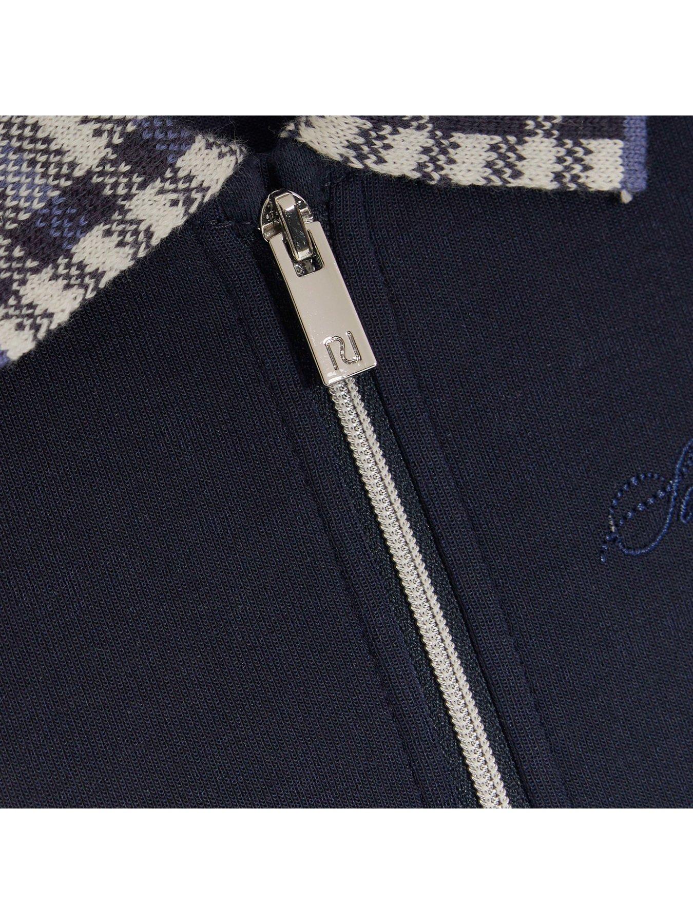Image 4 of 4 of River Island Older Boys Check Collar Polo Shirt - Navy