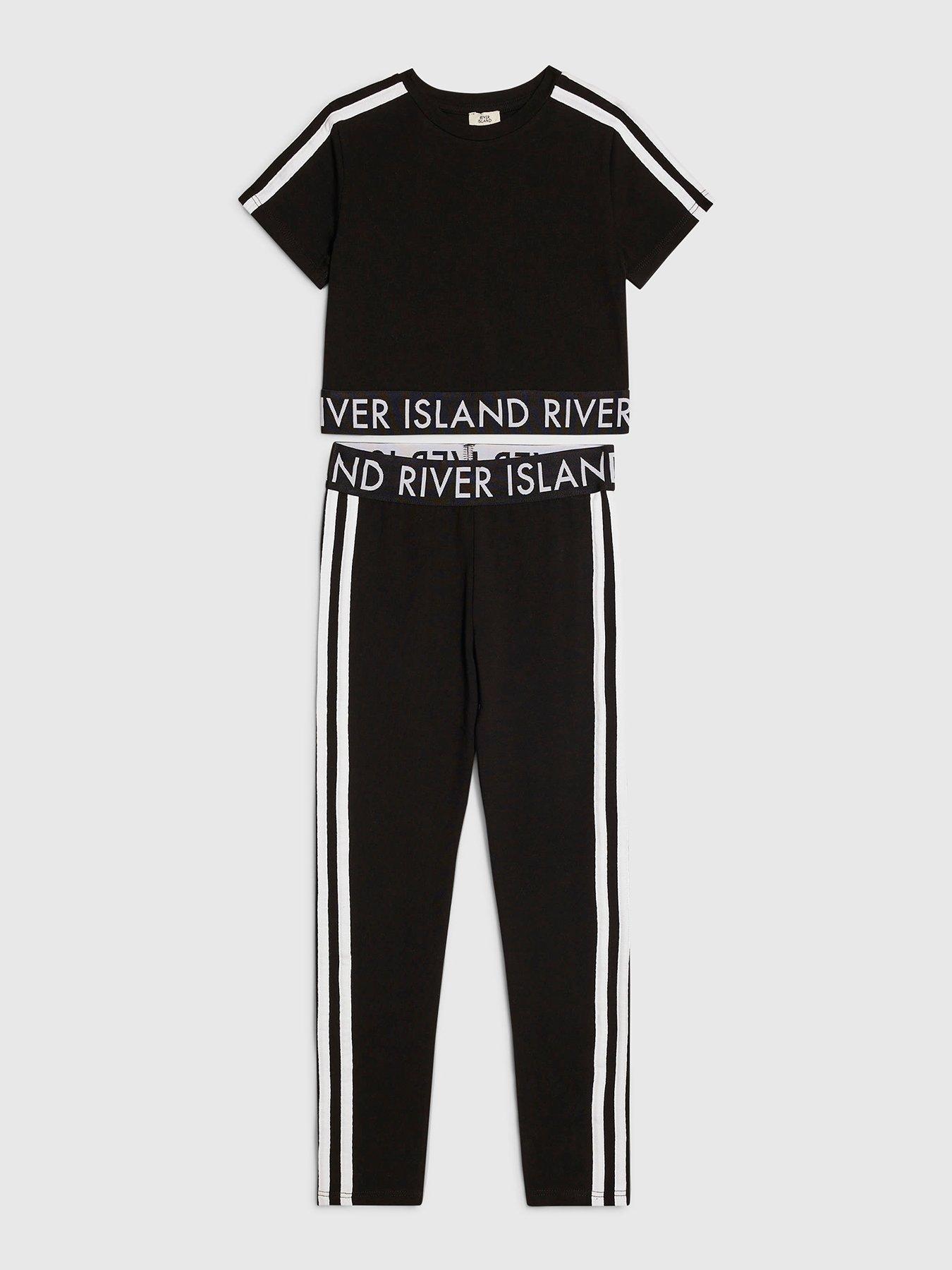 River Island Older Girls Branded Side Stripe T-Shirt Set - Black