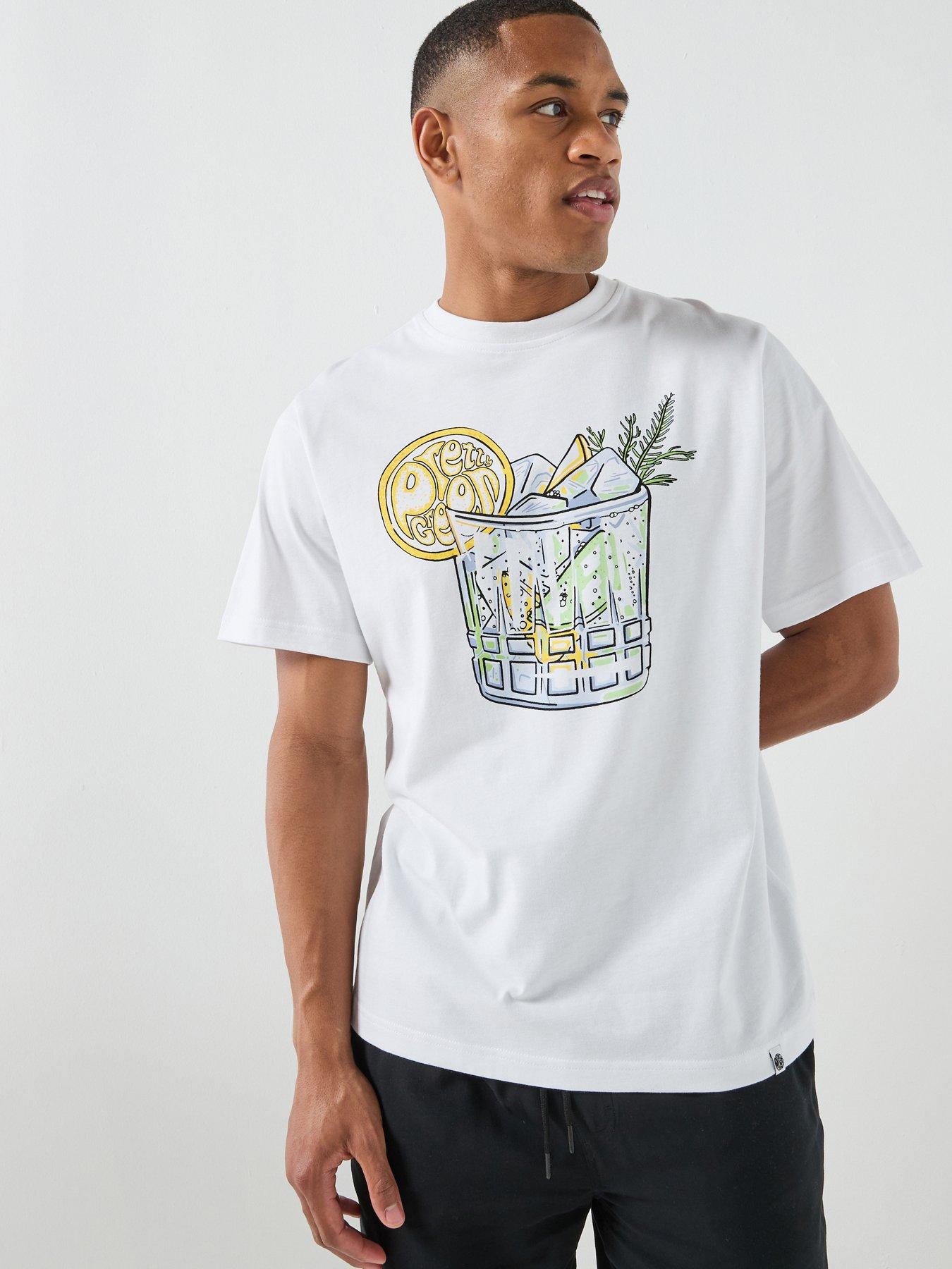 Pretty Green Gin And Tonic Graphic Print Short Sleeve T-Shirt - White