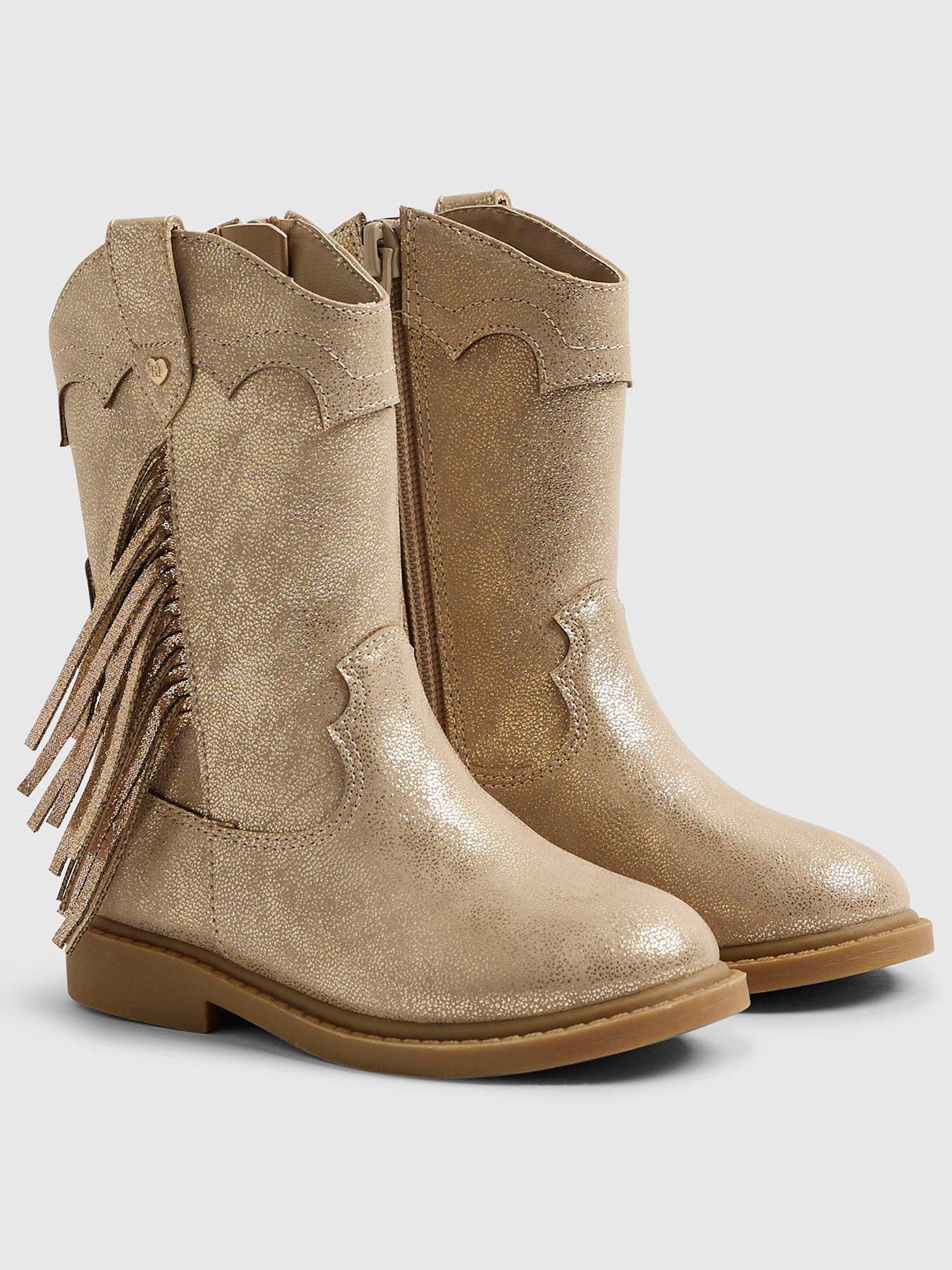 Image 2 of 5 of River Island Mini Girls Western Tassel Boots - Gold