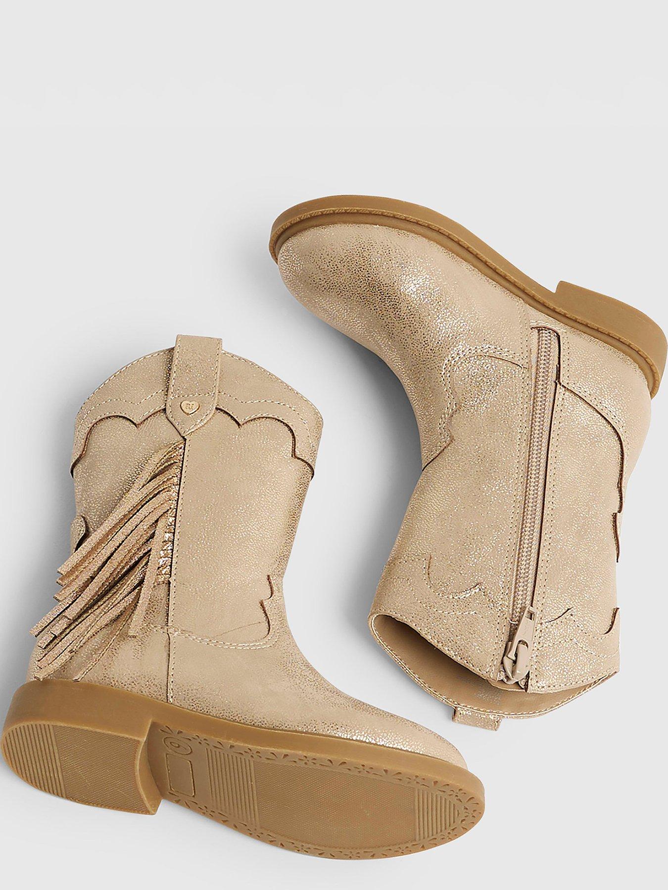 Image 4 of 5 of River Island Mini Girls Western Tassel Boots - Gold