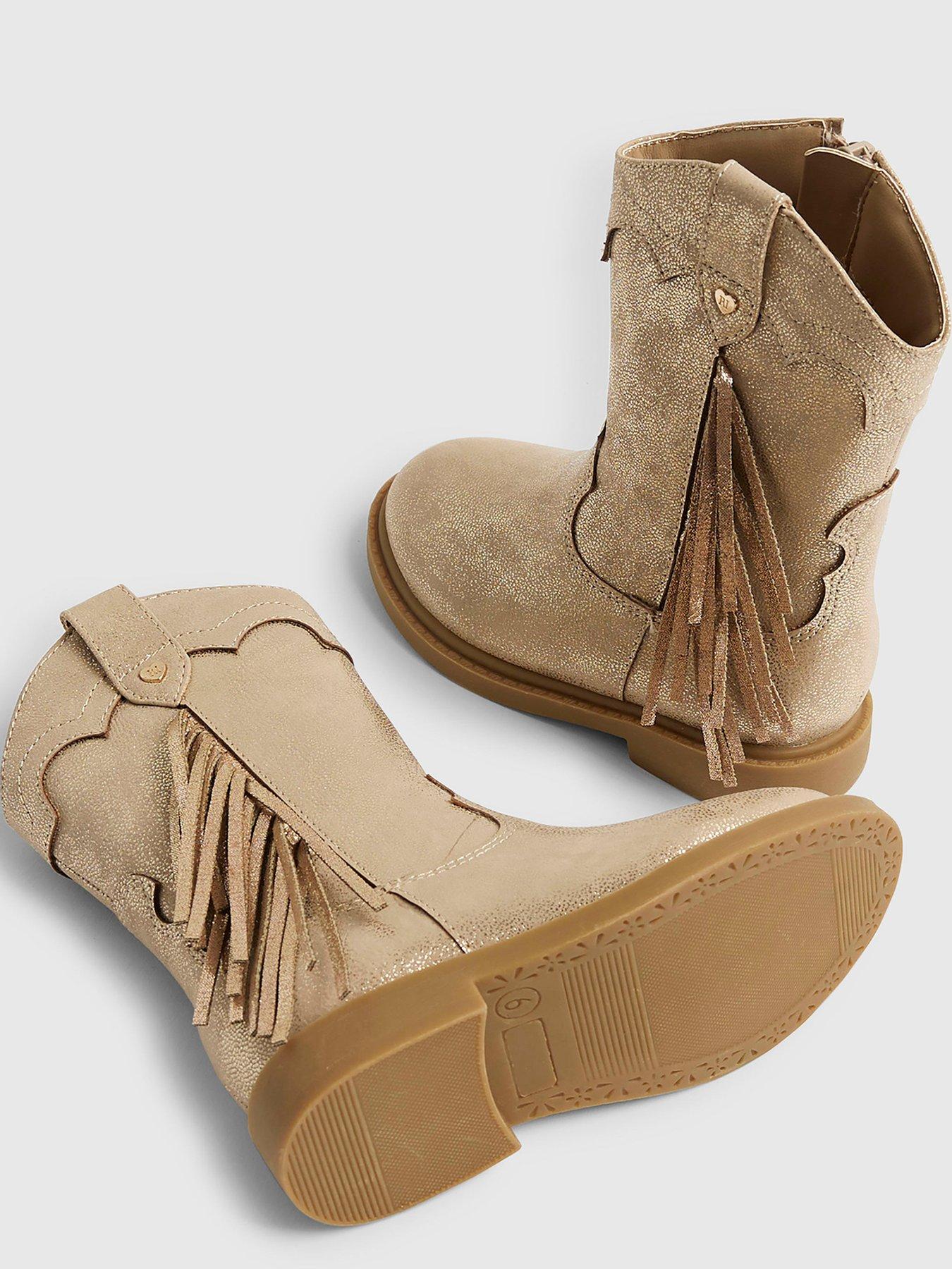 Image 5 of 5 of River Island Mini Girls Western Tassel Boots - Gold