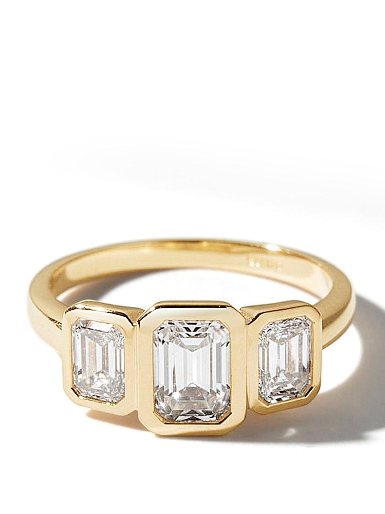 Created Brilliance Eliza 9ct Yellow Gold 2ct tw. Emerald Cut Lab Grown Diamond Trilogy Engagement Ring