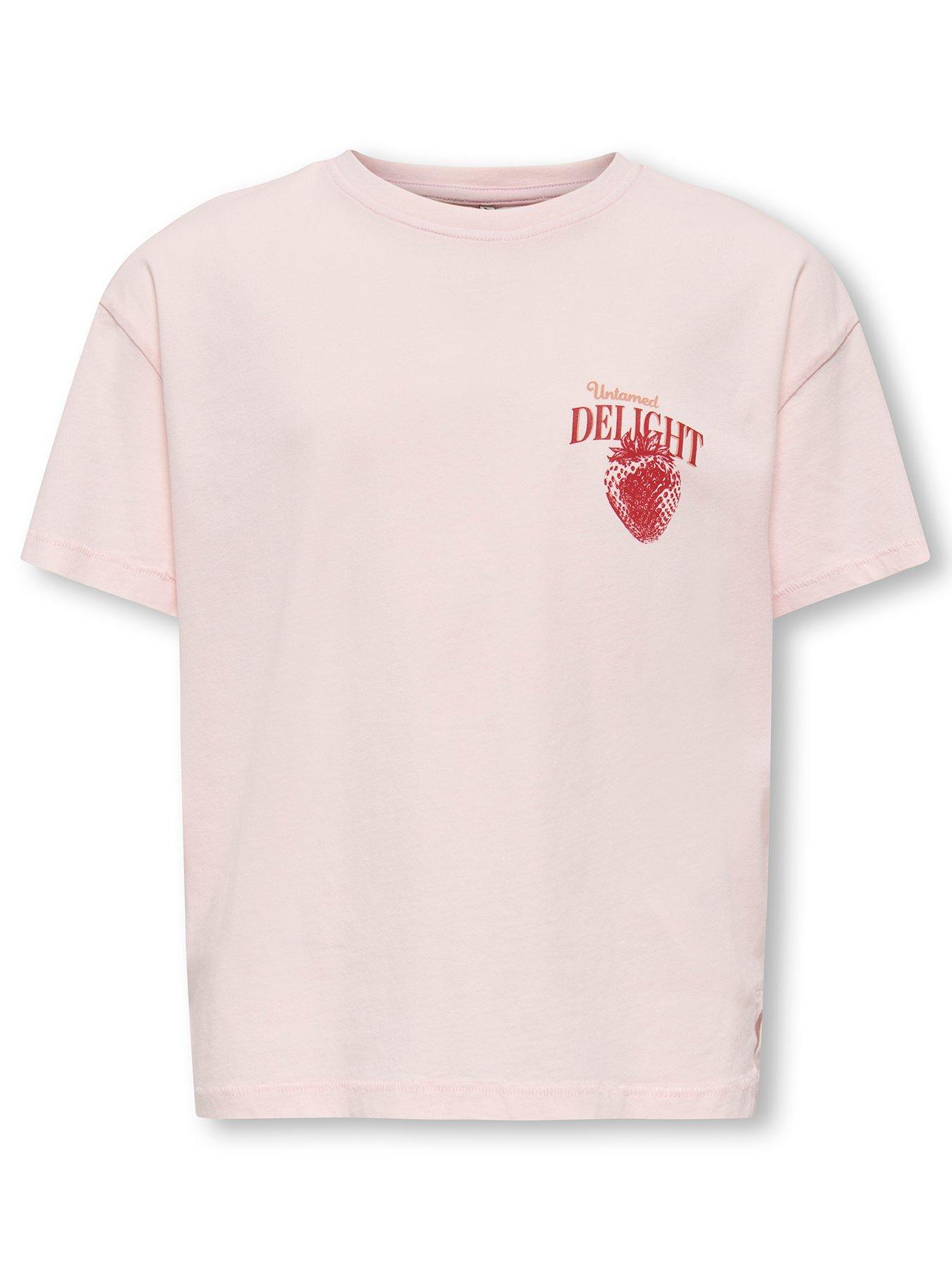 Image 2 of 5 of Only Kids Girls Strawberry Back Print Short Sleeve T-shirt - Light Pink