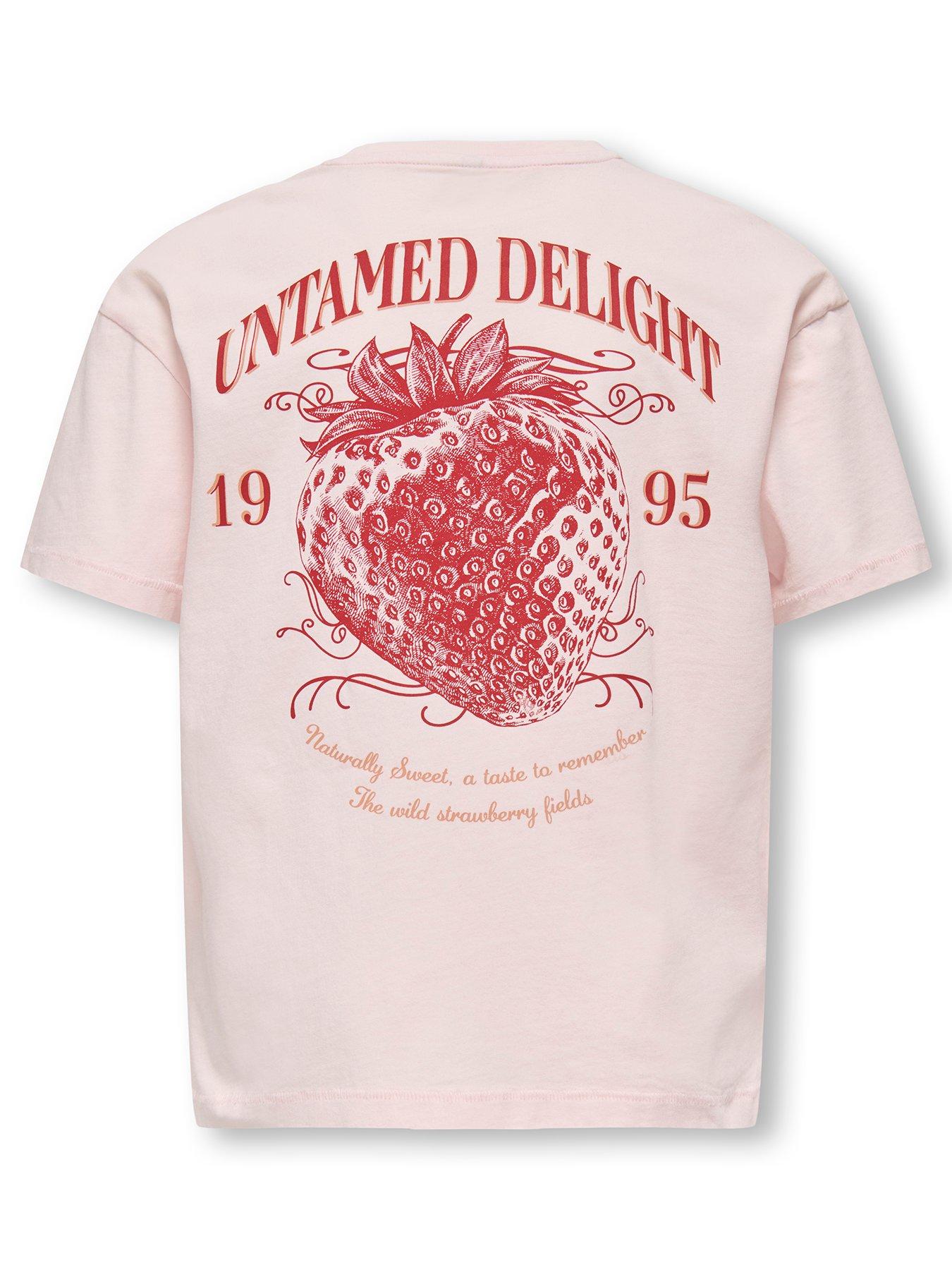 Image 3 of 5 of Only Kids Girls Strawberry Back Print Short Sleeve T-shirt - Light Pink