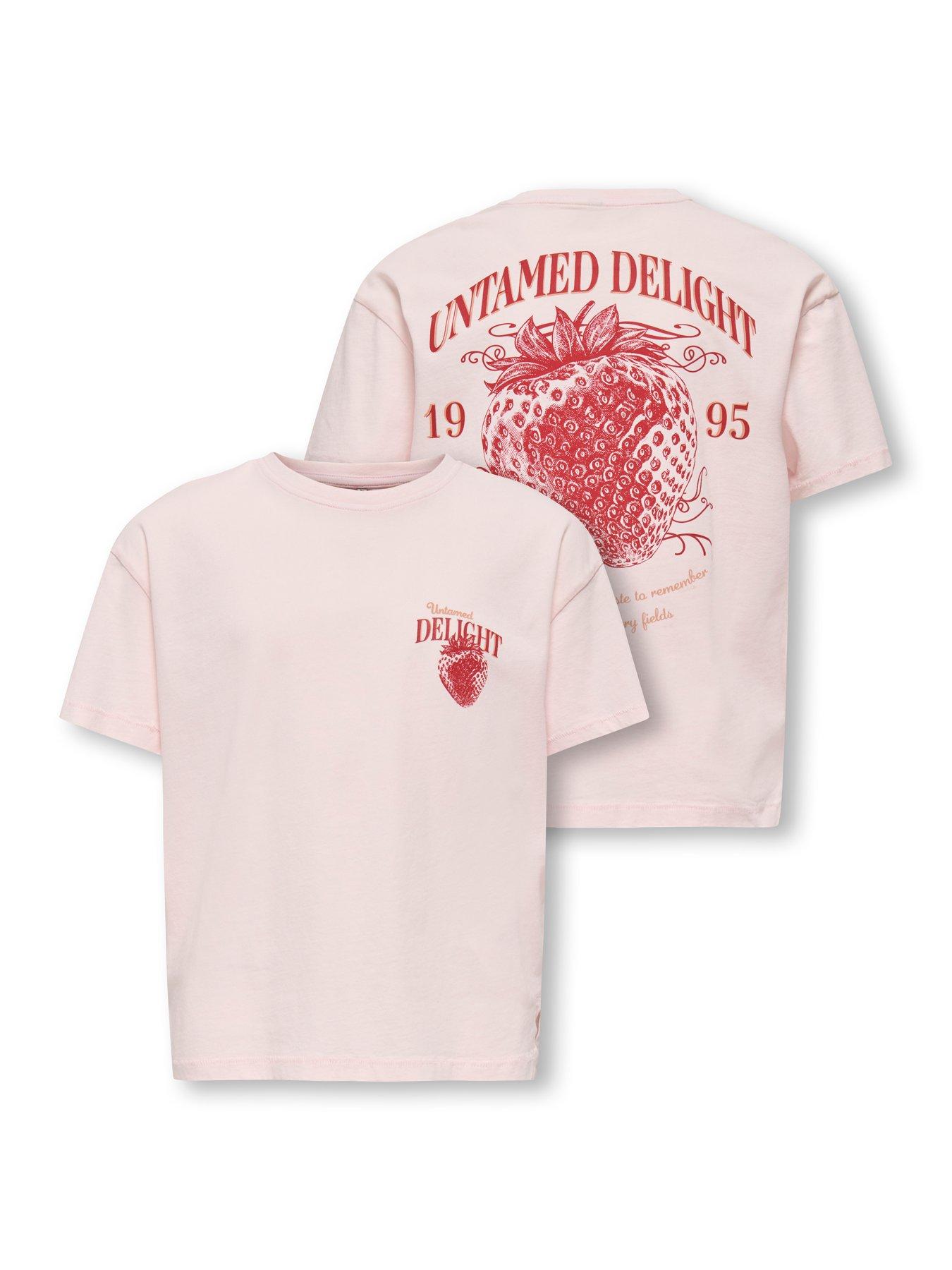 Image 4 of 5 of Only Kids Girls Strawberry Back Print Short Sleeve T-shirt - Light Pink