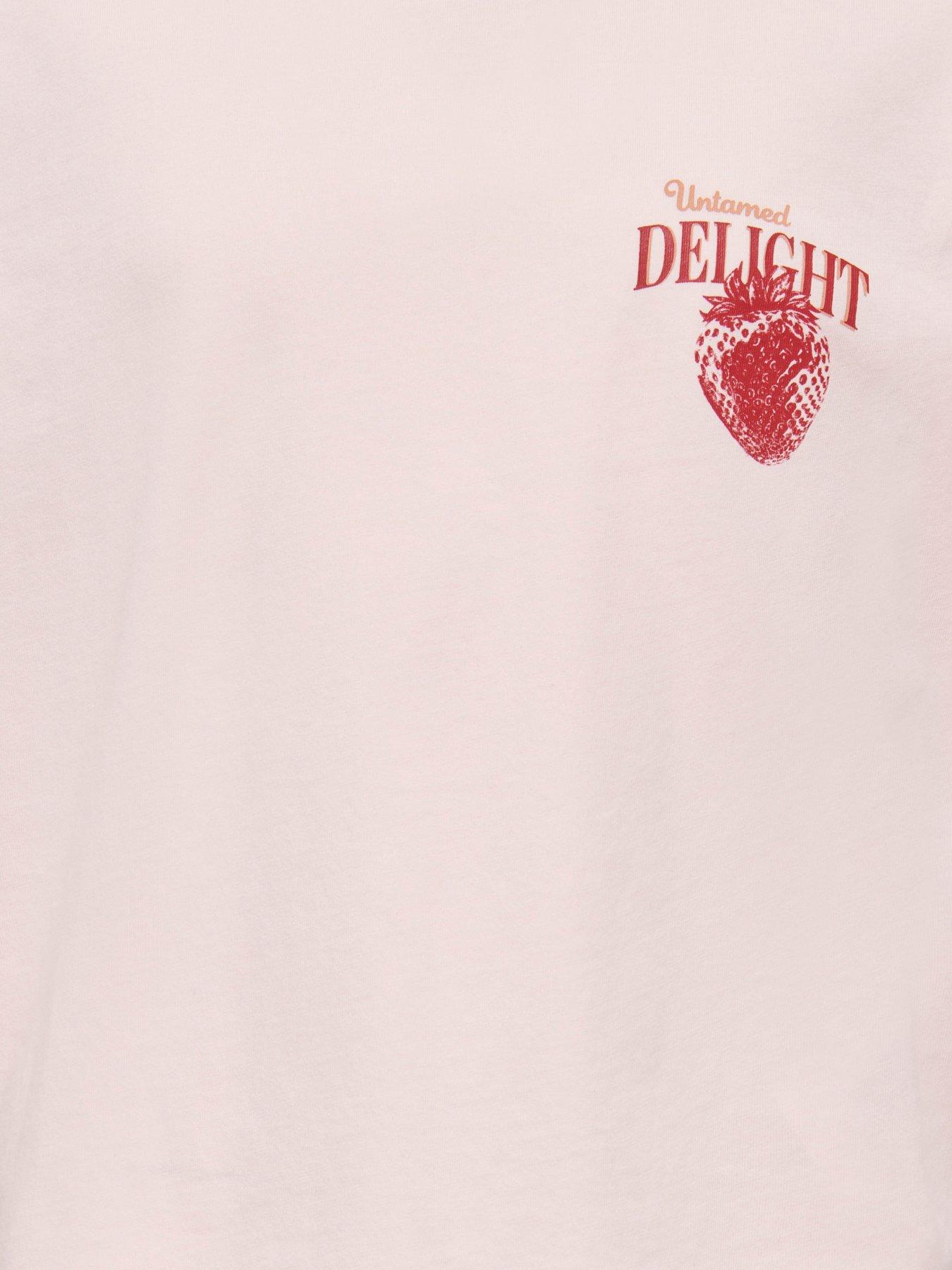 Image 5 of 5 of Only Kids Girls Strawberry Back Print Short Sleeve T-shirt - Light Pink
