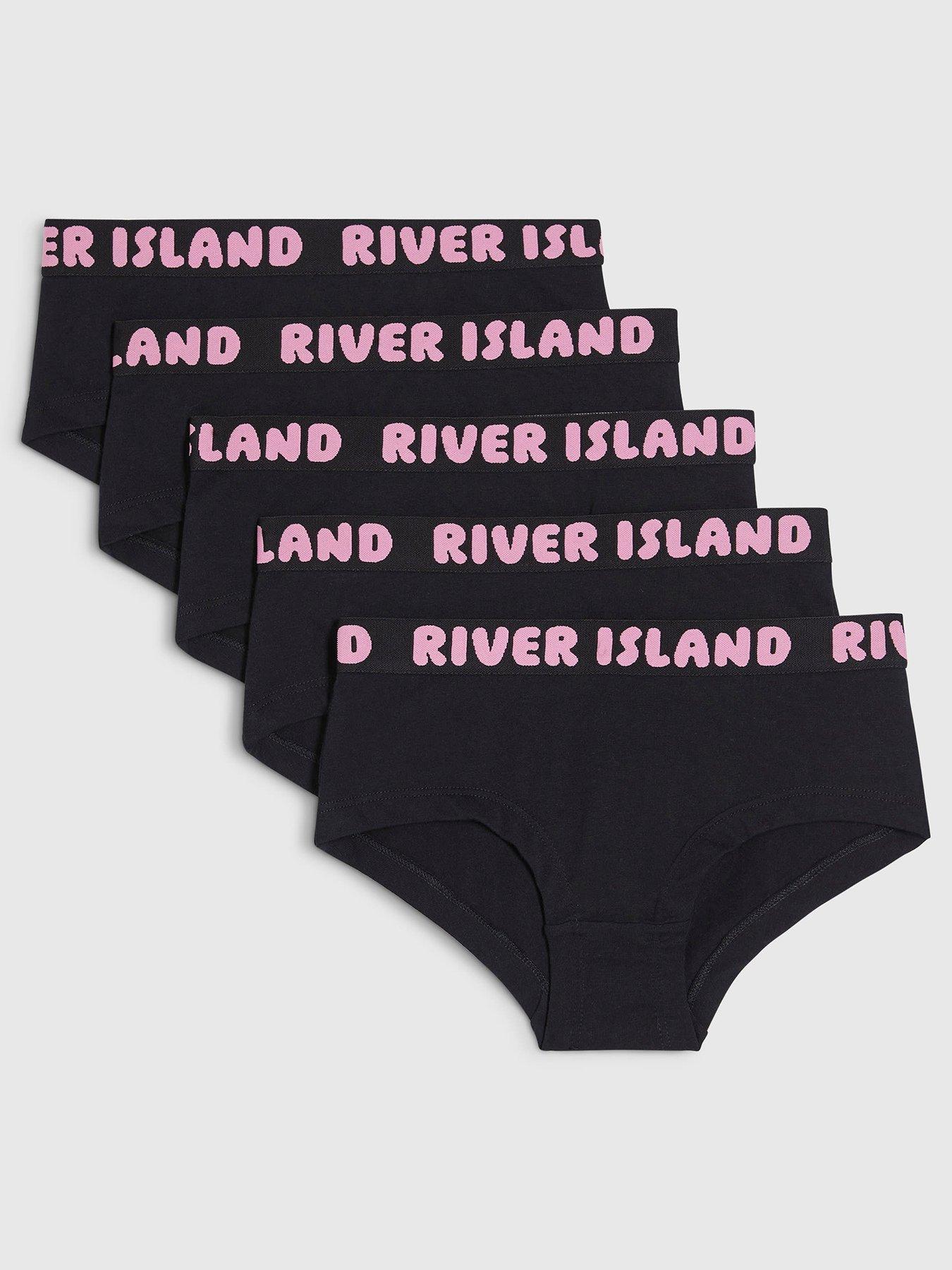 River Island Older Girls Hipster Logo 5 Pack Briefs - Black