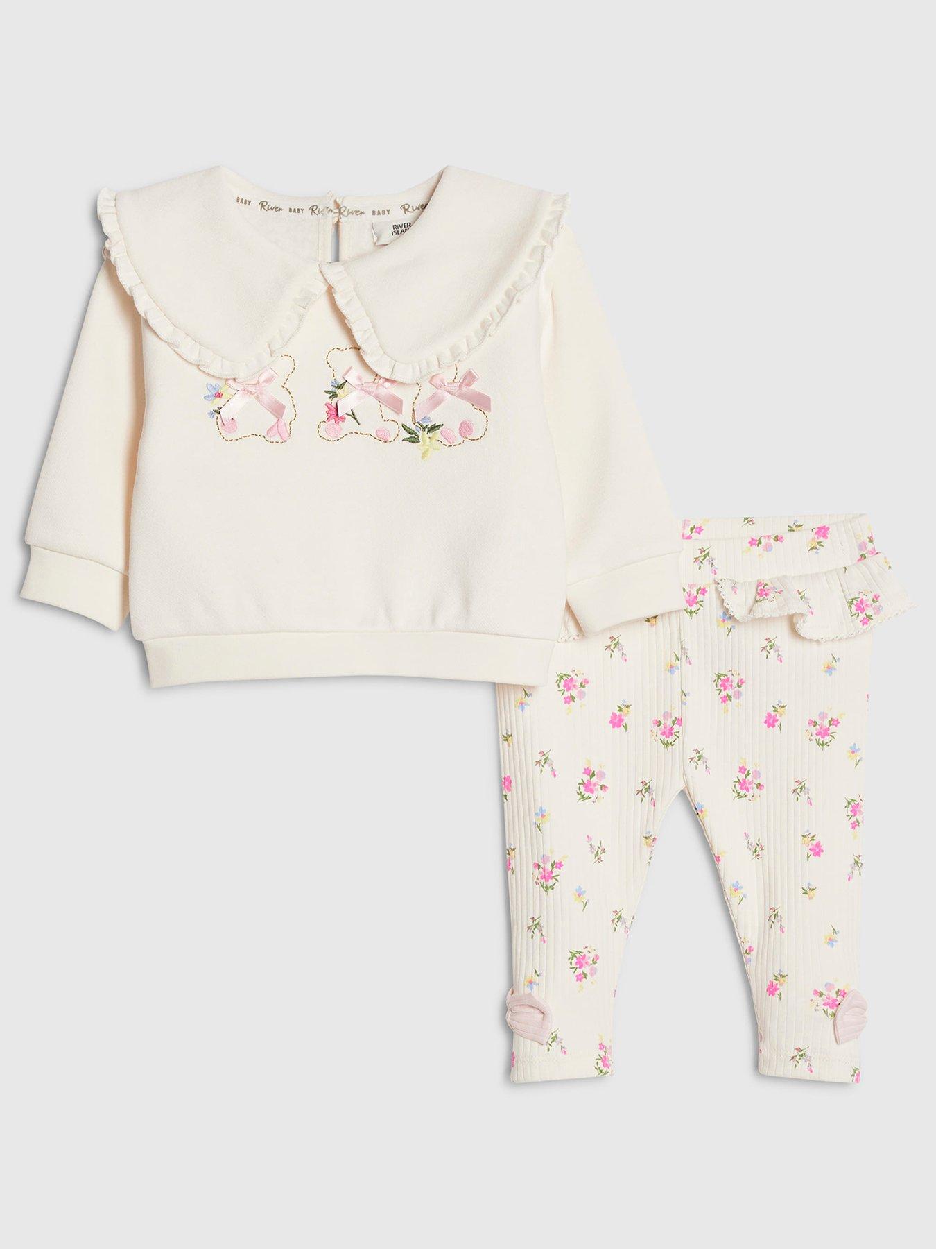 River Island Baby Girls Ditsy Bear Sweatshirt Set - Cream