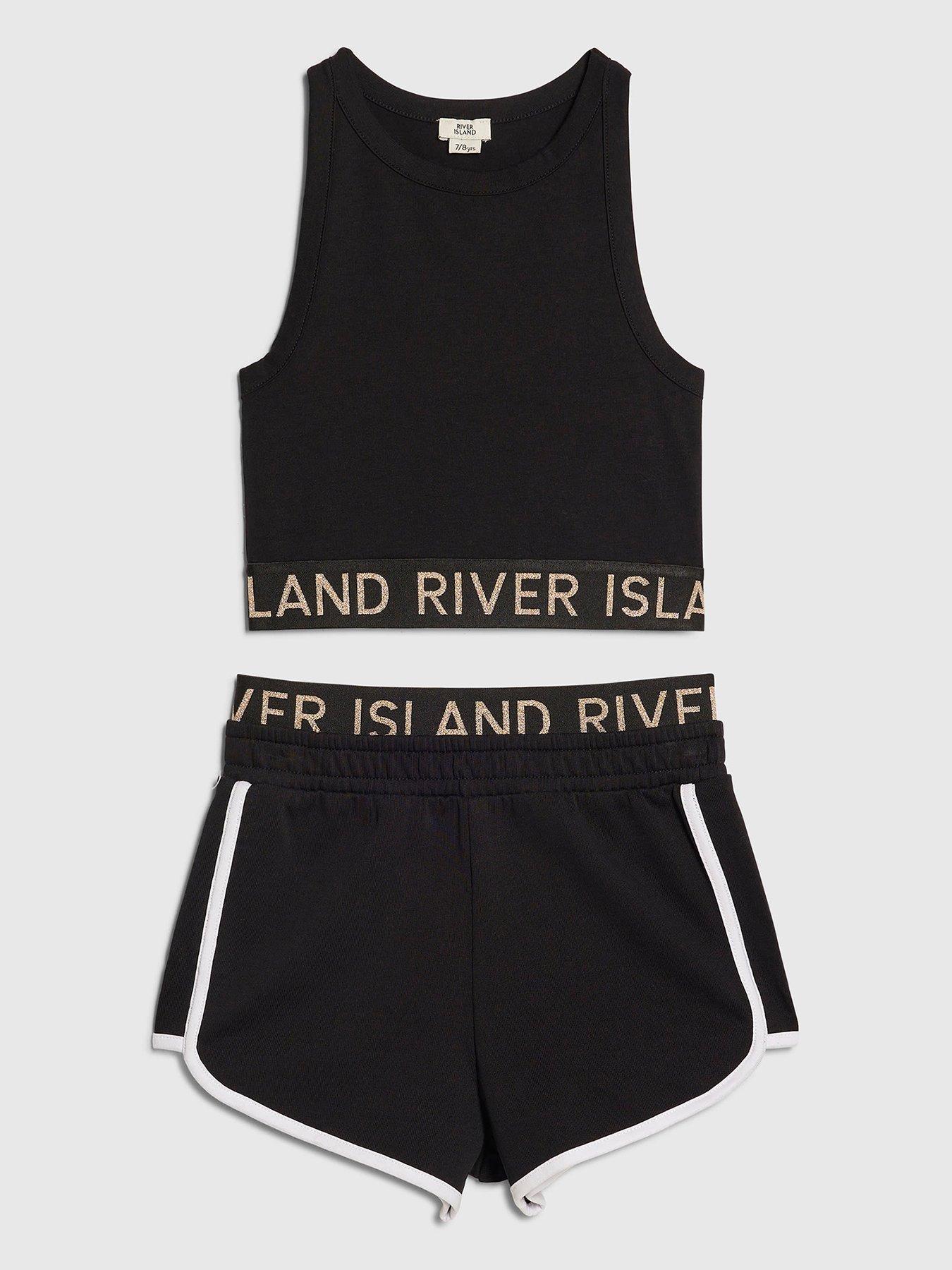 river-island-older-girls-branded-waistband-tank-and-shorts-set-black