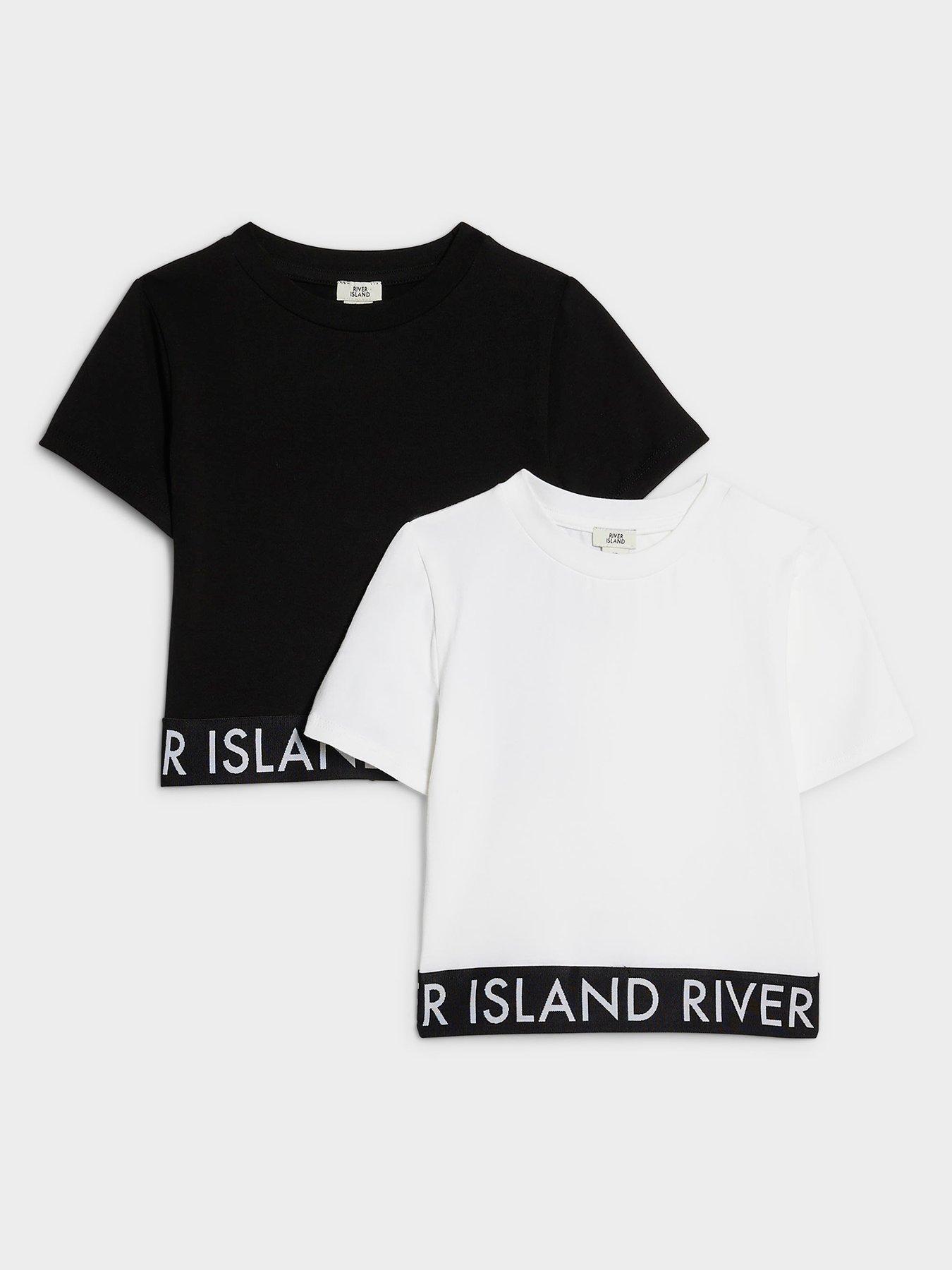 River Island Older Girls 2 Pack Waistband T-Shirts - Black/White