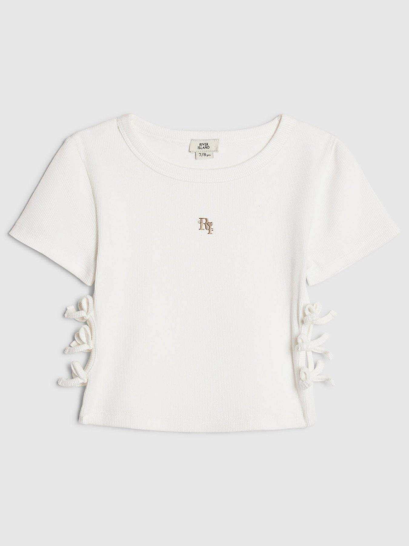 River Island Older Girls 3D Bow Ribbed T Shirt - White