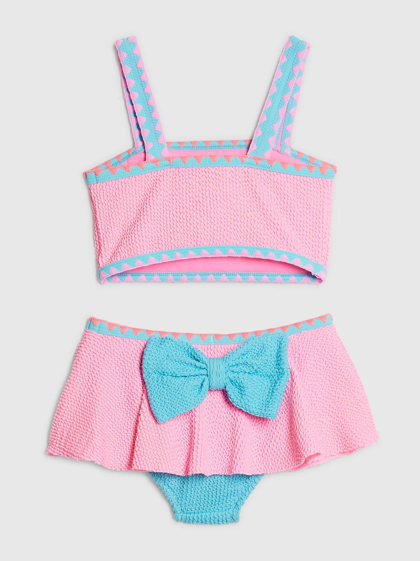 Image 3 of 5 of River Island Mini Girls Bow Textured Bikini Set - Pink
