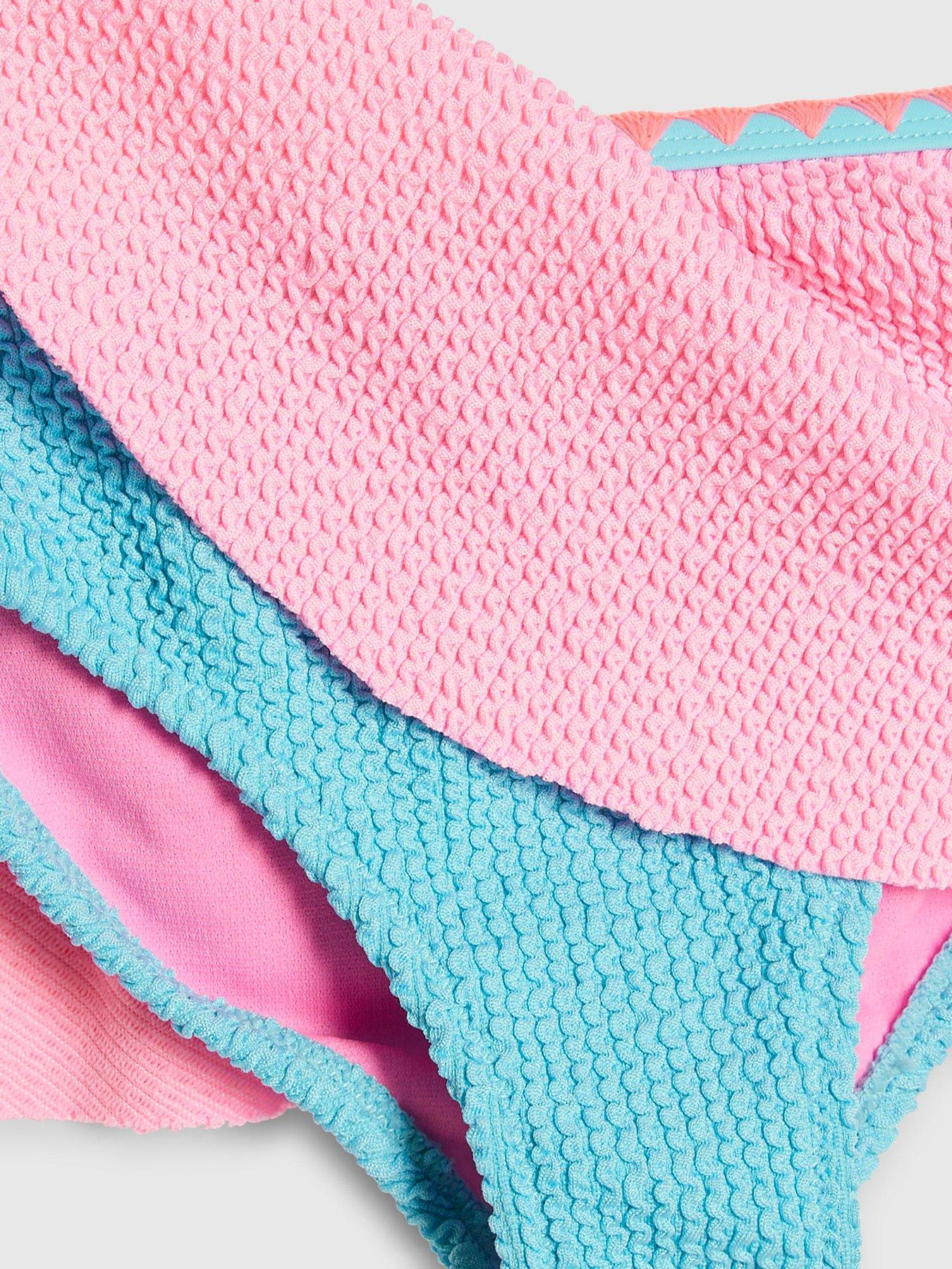 Image 5 of 5 of River Island Mini Girls Bow Textured Bikini Set - Pink