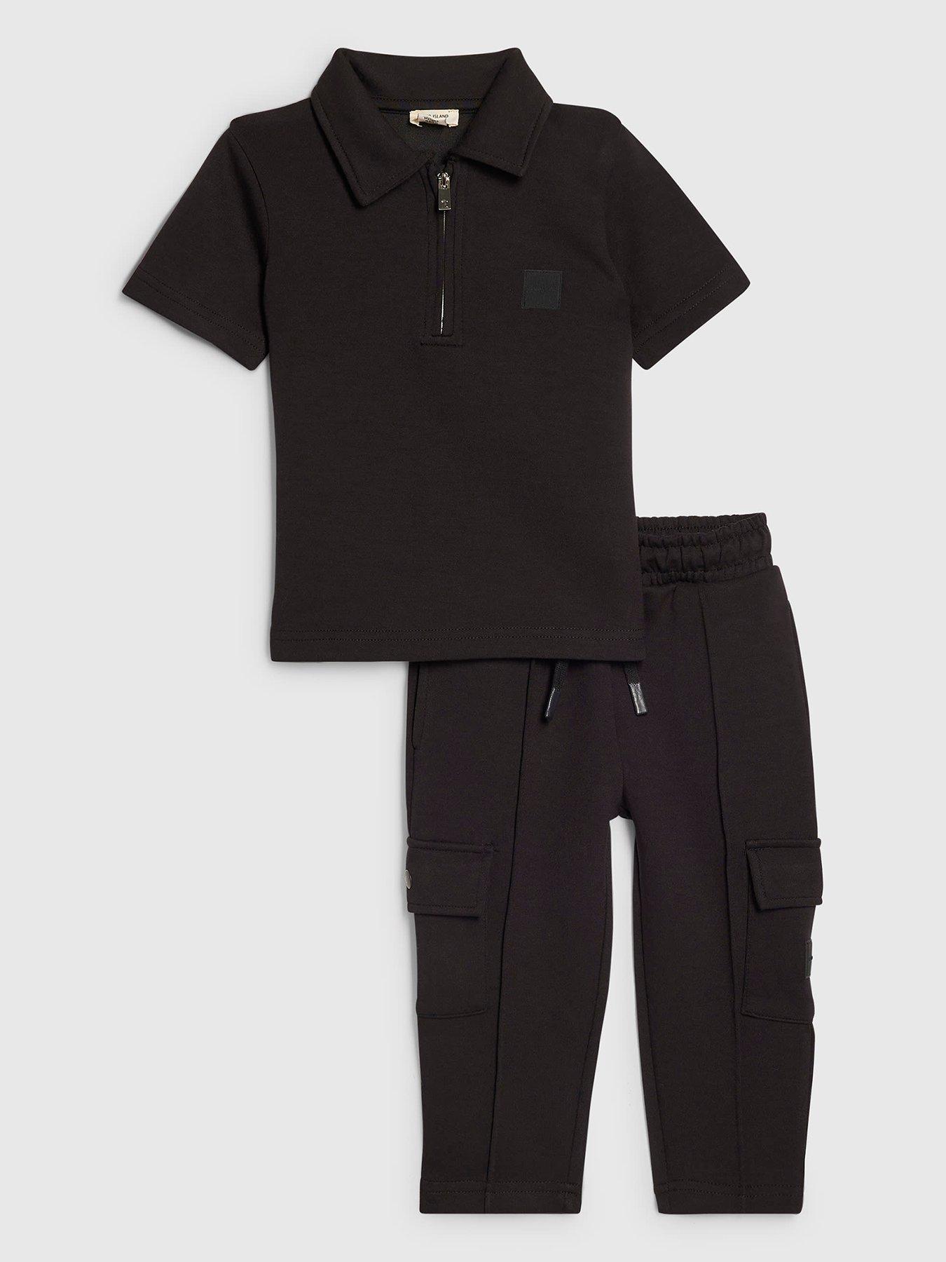 River Island Mini Mini Boys Slim Fit Polo Jogger Set - Black