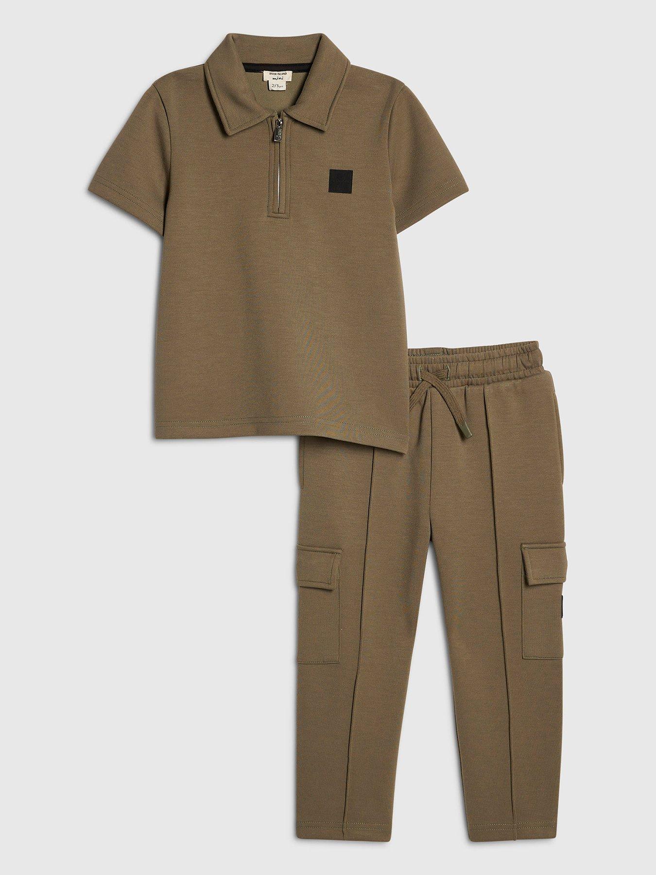 river-island-mini-mini-boys-slim-fit-polo-jogger-set-khaki