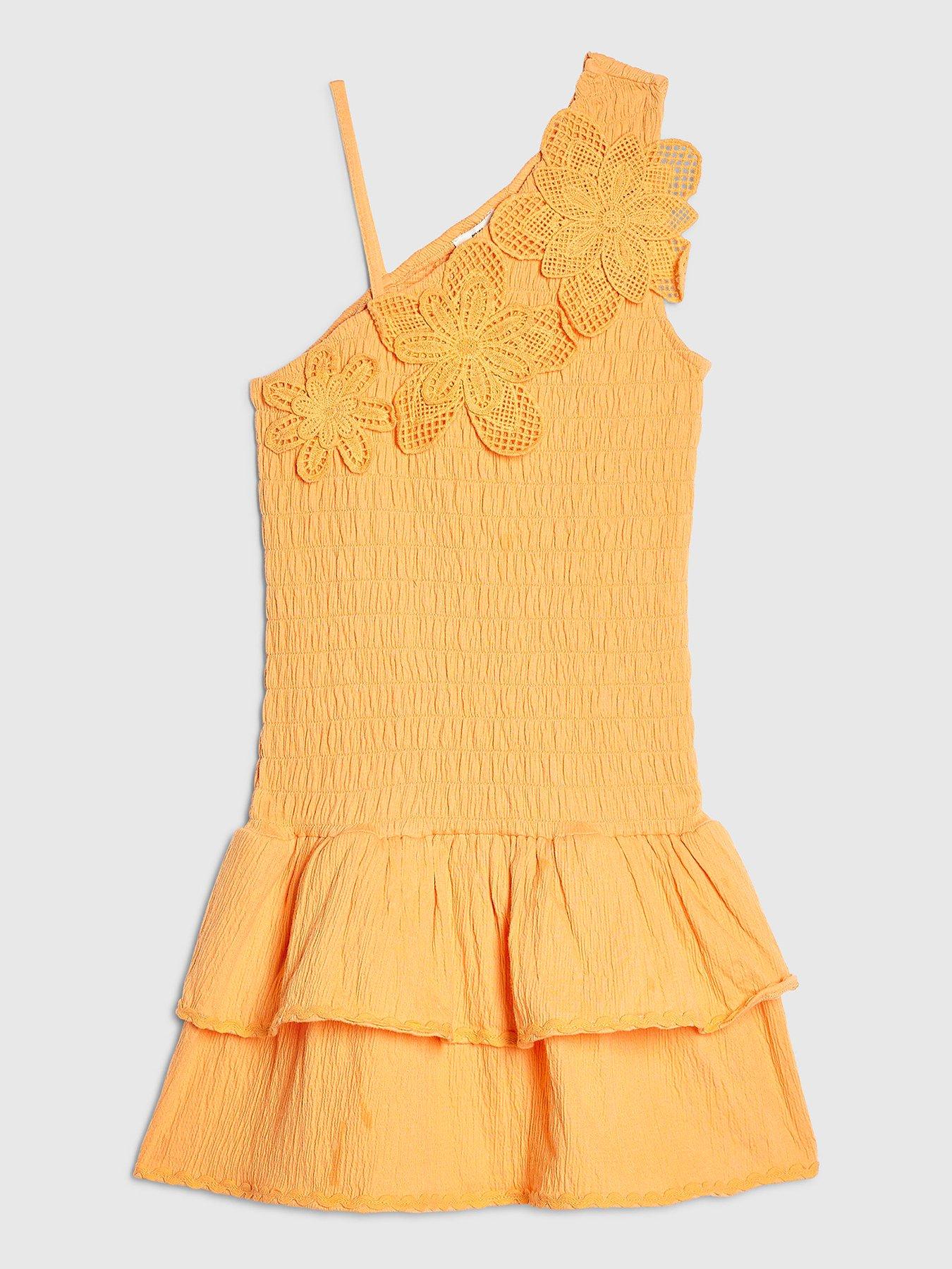 River Island Older Girls Crochet Flower Dress - Orange