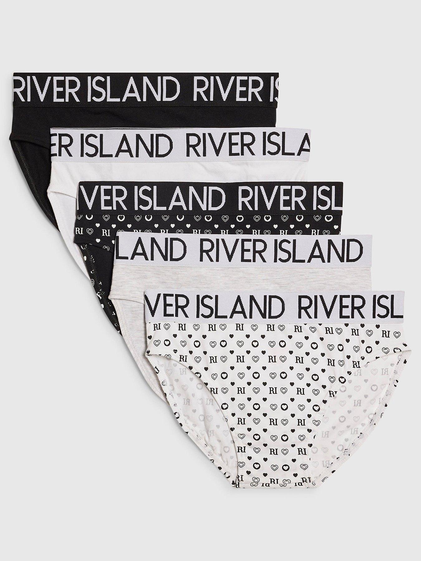 Image 1 of 3 of River Island Older Girls Ri Monogram 5 Pack Briefs - Black