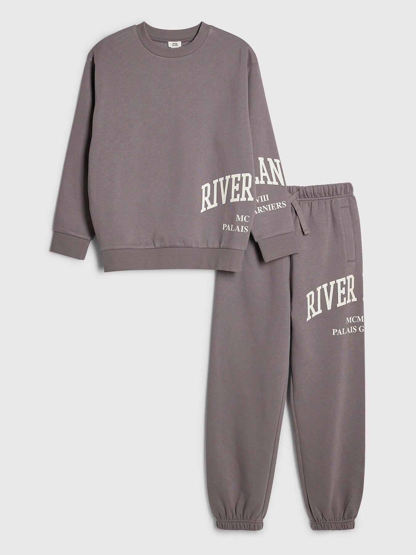 River Island Older Boys Branded Hoodie And Joggers Set - Grey