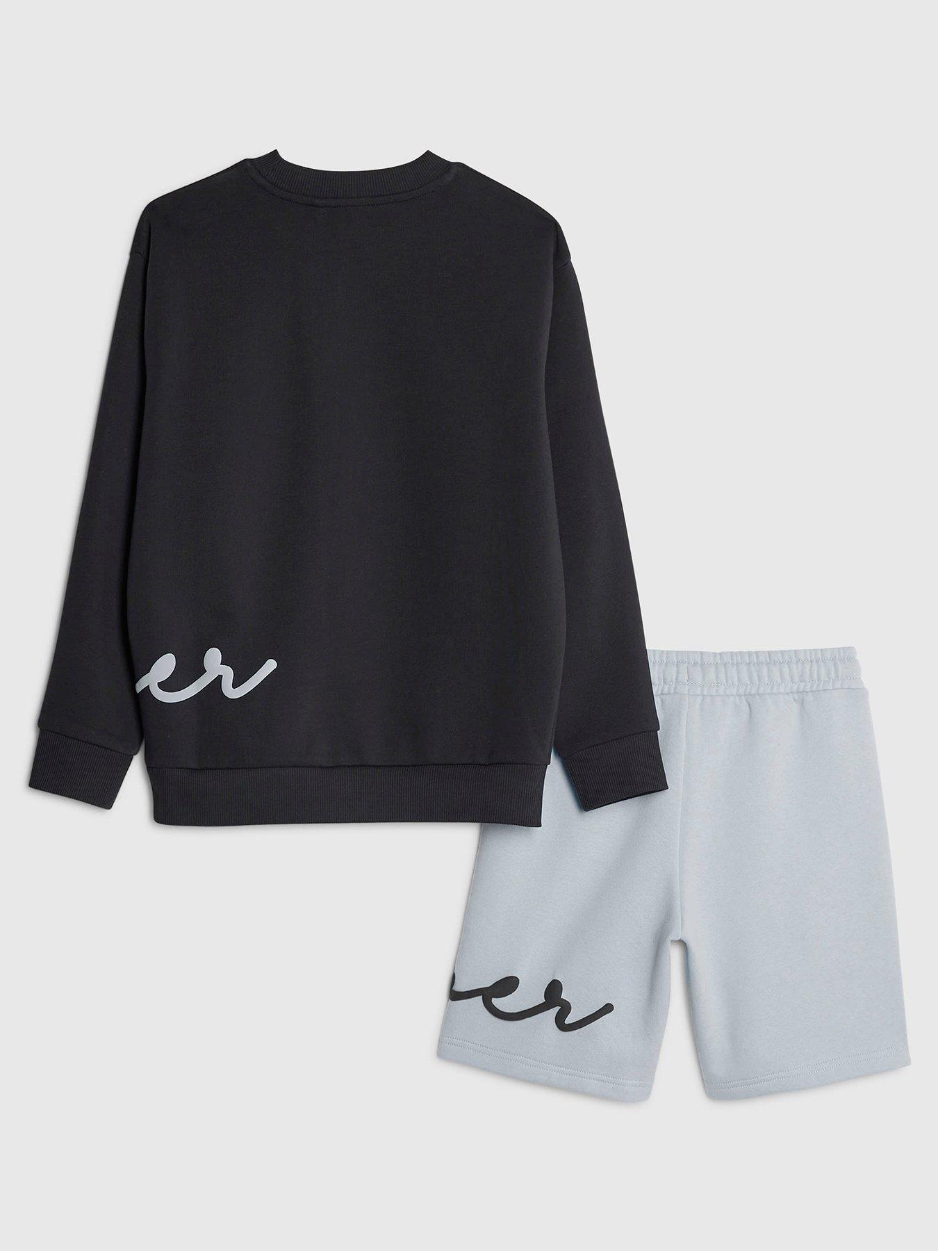 Image 3 of 4 of River Island Older Boys Logo Script Sweatshirt Set - Navy