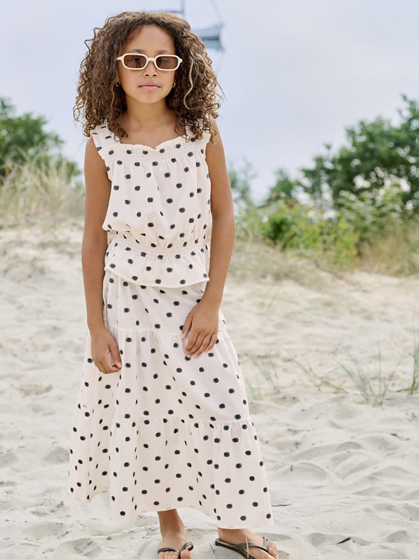 Only Kids Girls Polka Dot Shirred Waist Blouse - White