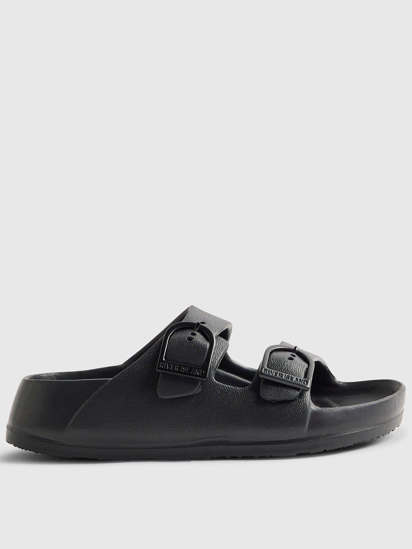 River Island Older Boys Moulded Double Strap Sliders - Black