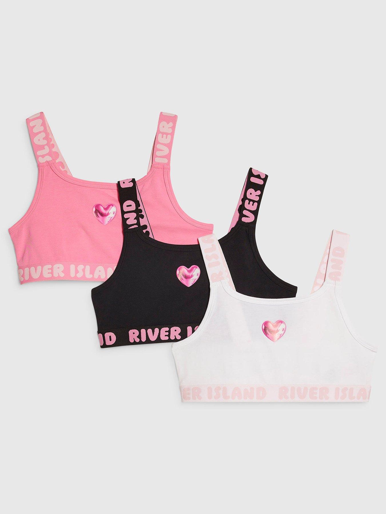 Image 1 of 3 of River Island Older Girls Strappy 3 Pack Crop Tops - Pink