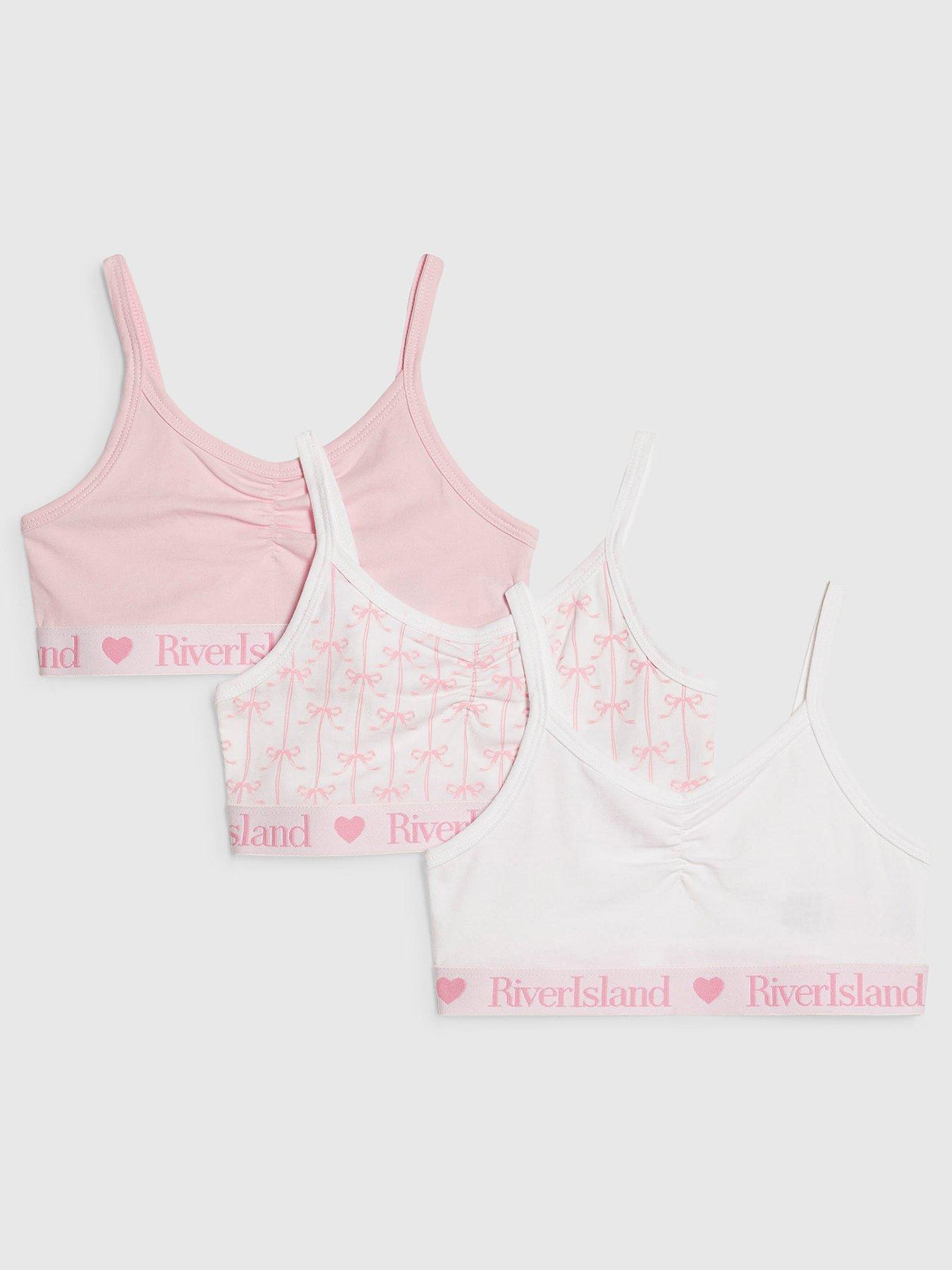 River Island Older Girls Bow Ruched 3 Pack Crop Tops - Pink