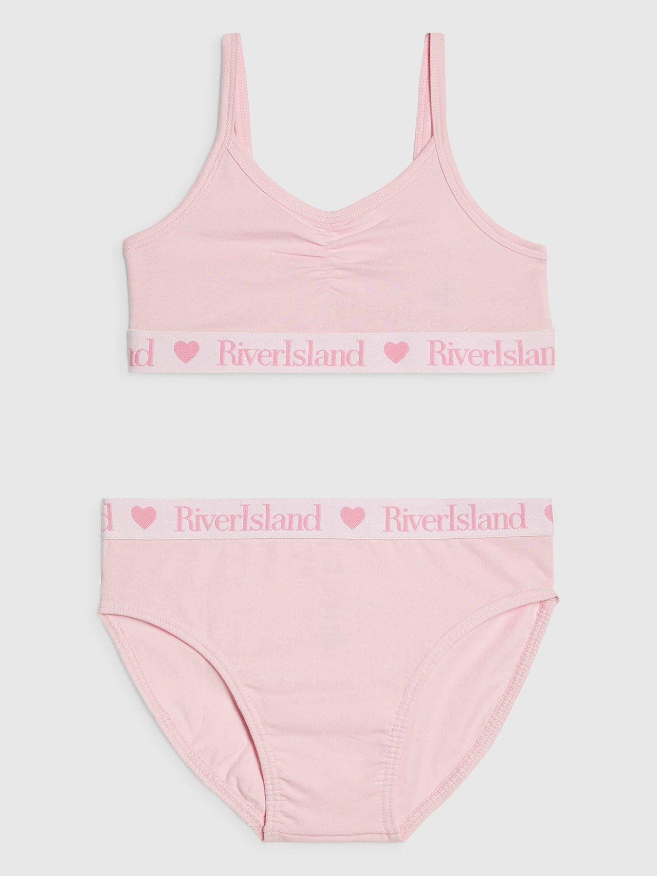 River Island Older Girls Ruched Crop Top And Brief Set - Pink