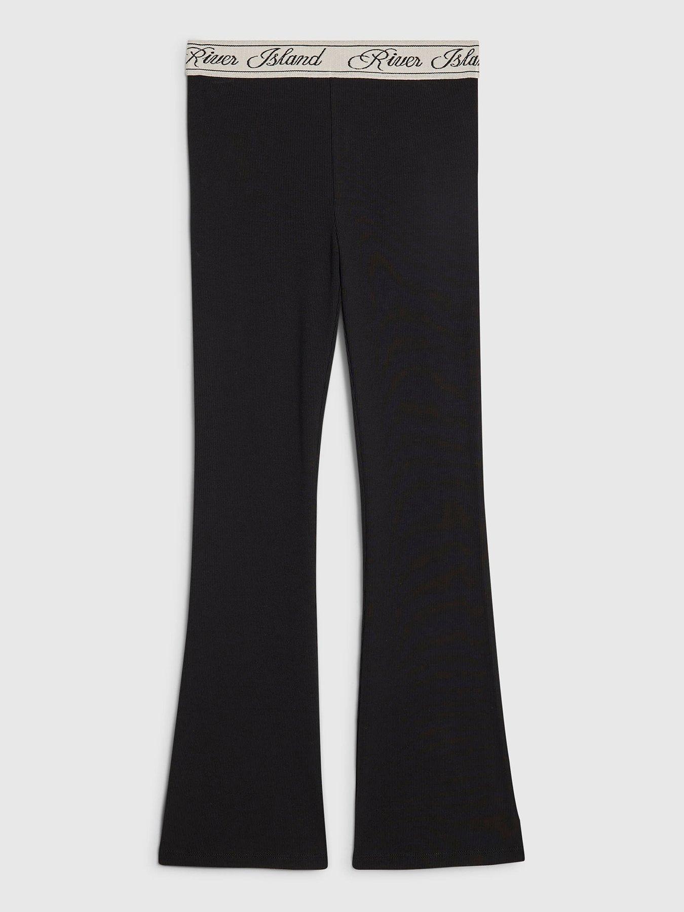 River Island Older Girls Script Waistband Kickflare Leggings - Black