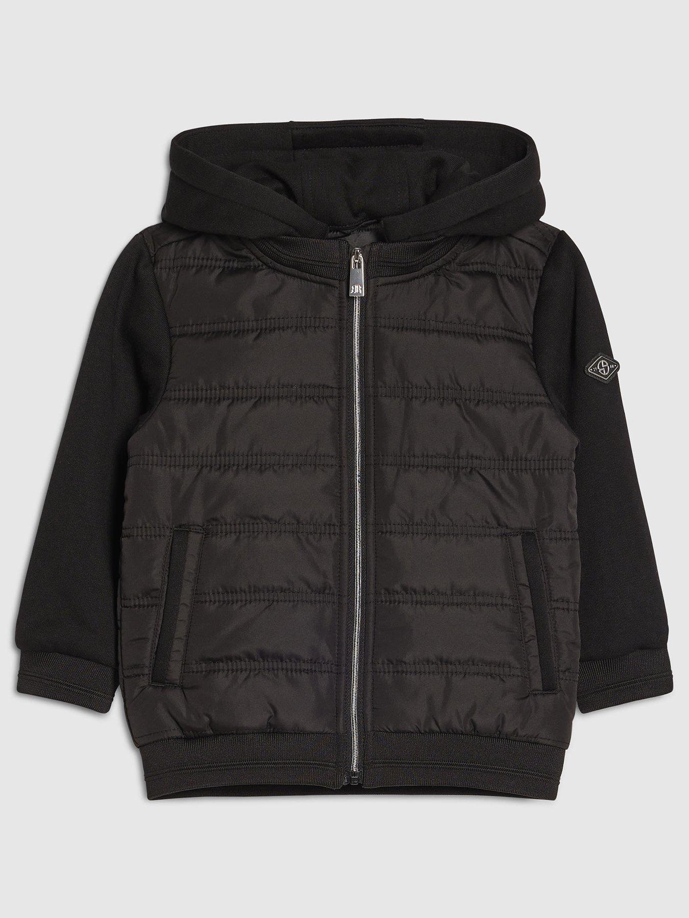 River Island Mini Boys Zip Hooded Hybrid Jacket - Black