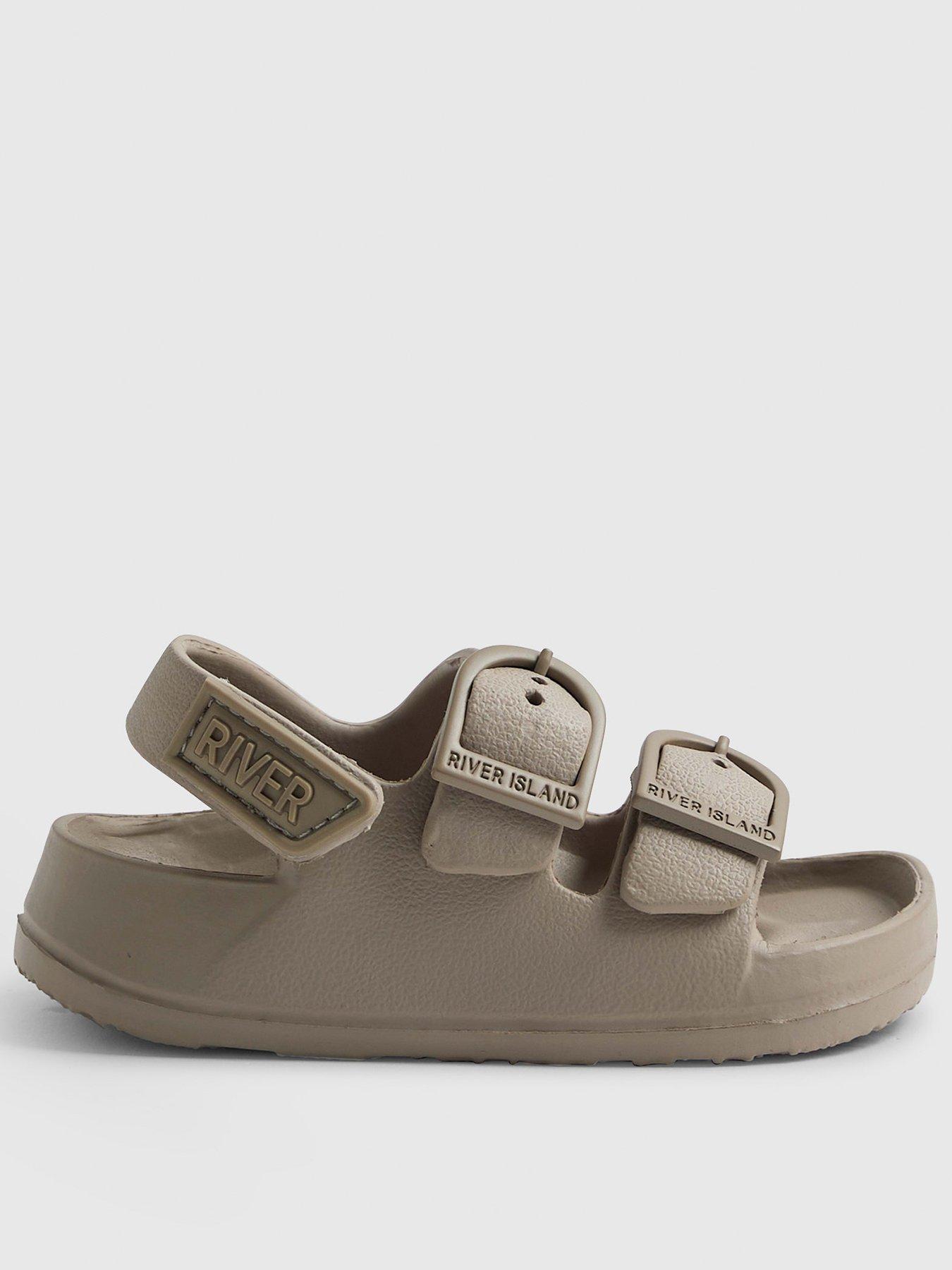 River Island Mini Boys Moulded Double Strap Sliders - Beige