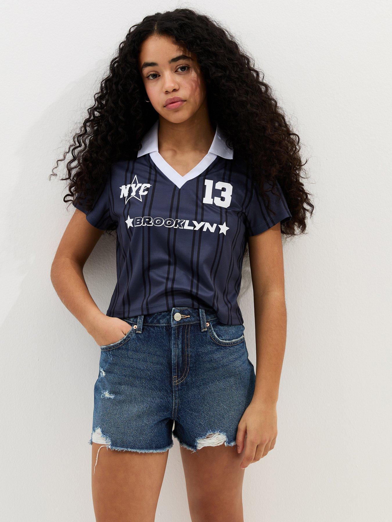 New Look 915 Girls Blue Distressed Mom Shorts