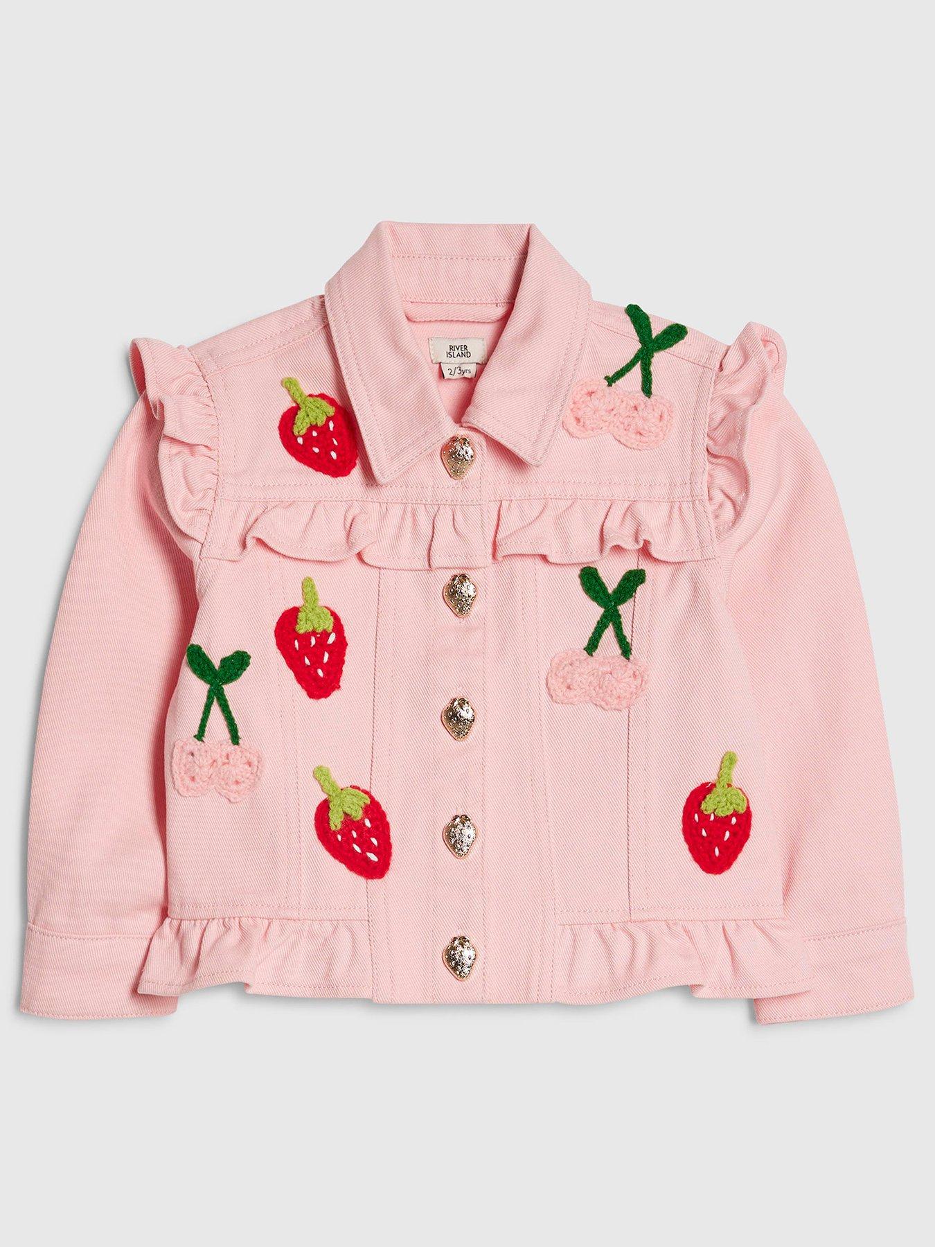 River Island Mini Girls Crochet Fruits Frill Jacket - Pink