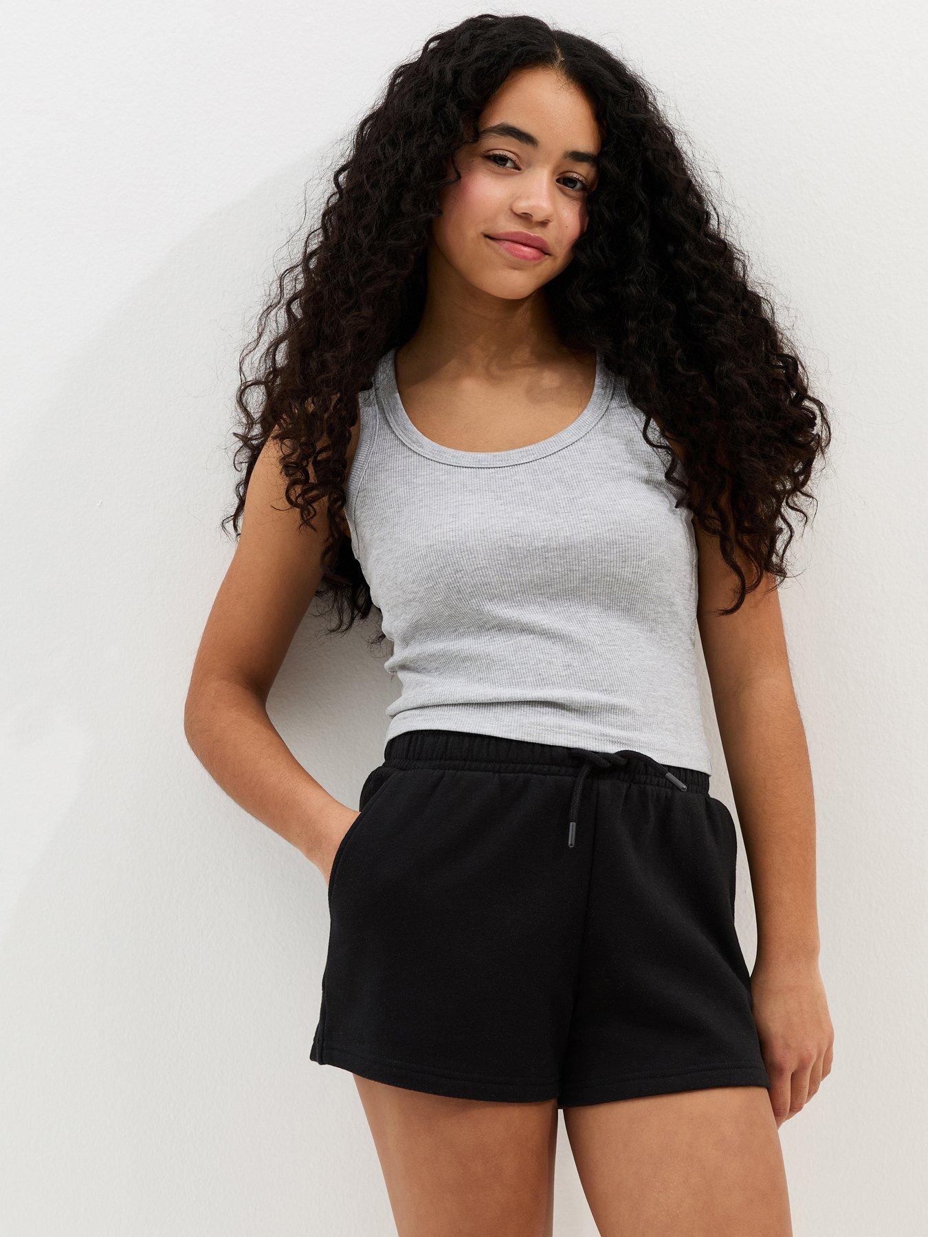 new-look-915-girls-drawstring-jogger-shorts-black