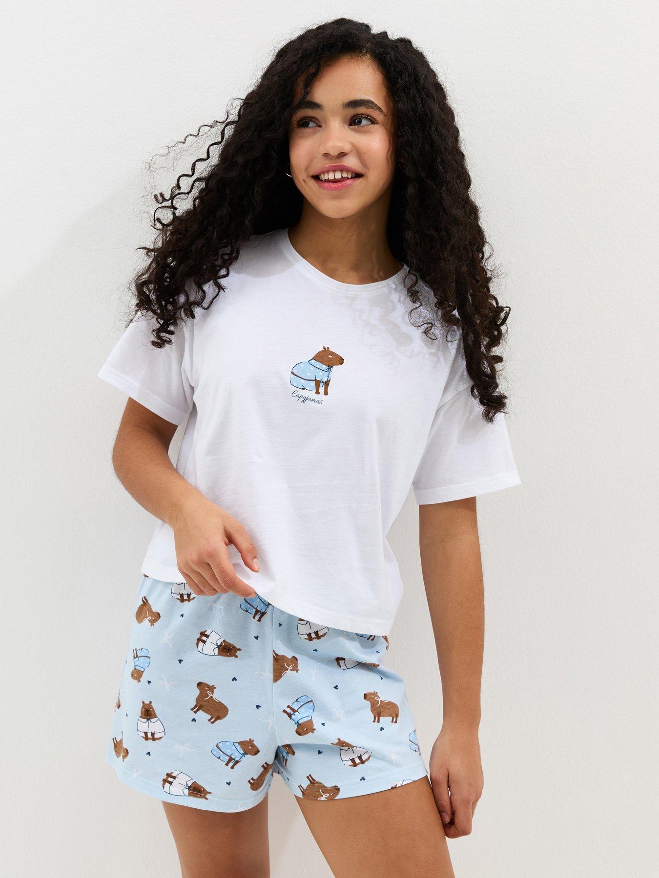 New Look 915 Girls Cotton Capybara T-Shirt And Shorts Pyjama Set - White