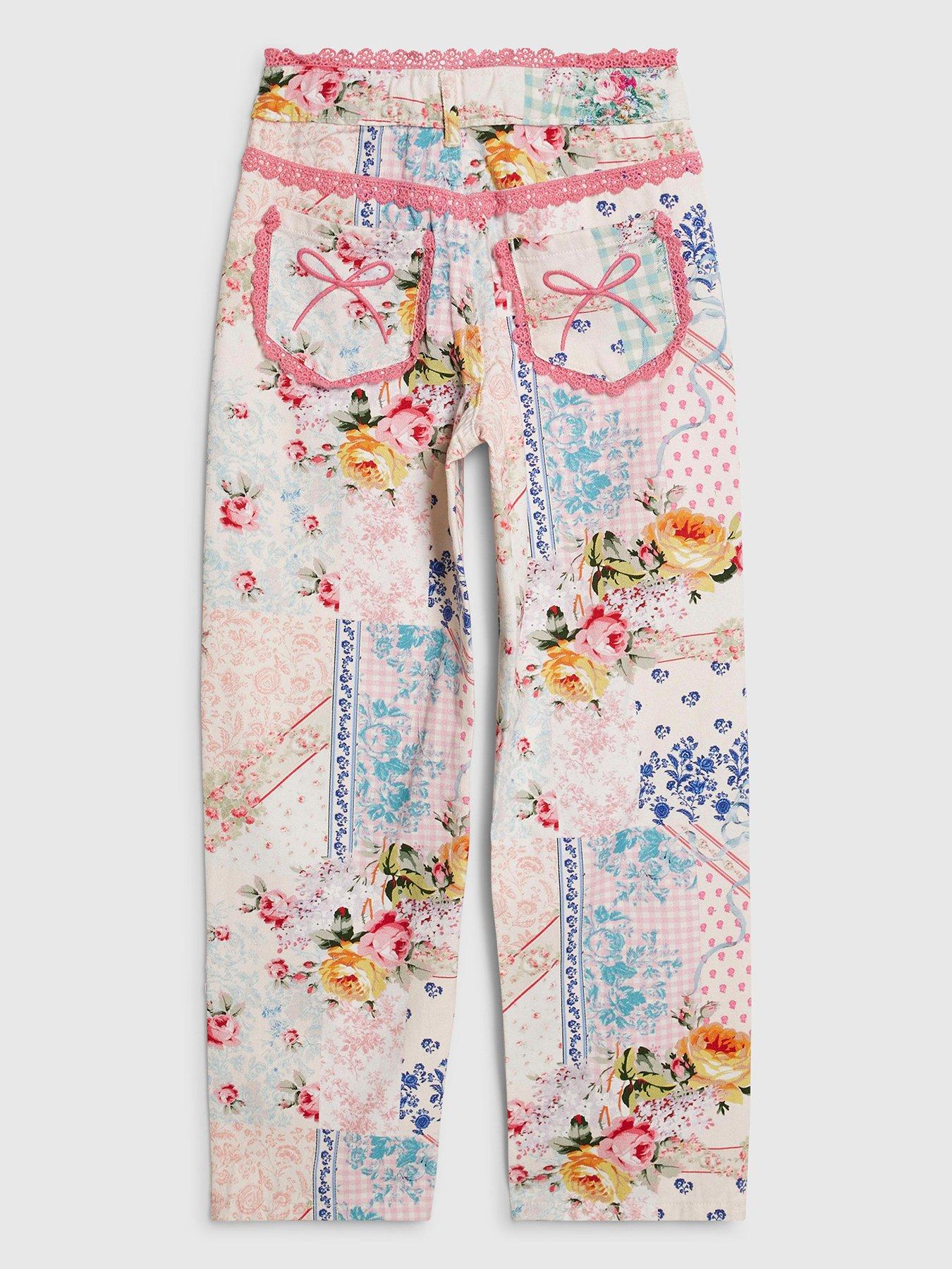 Image 2 of 6 of River Island Older Girls Patchwork Straight Leg Jeans - Pink - Multi