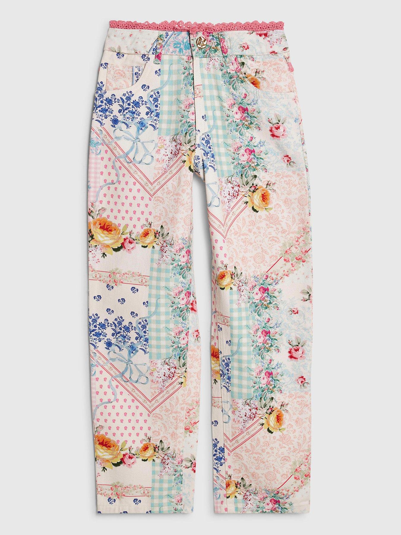 Image 3 of 6 of River Island Older Girls Patchwork Straight Leg Jeans - Pink - Multi