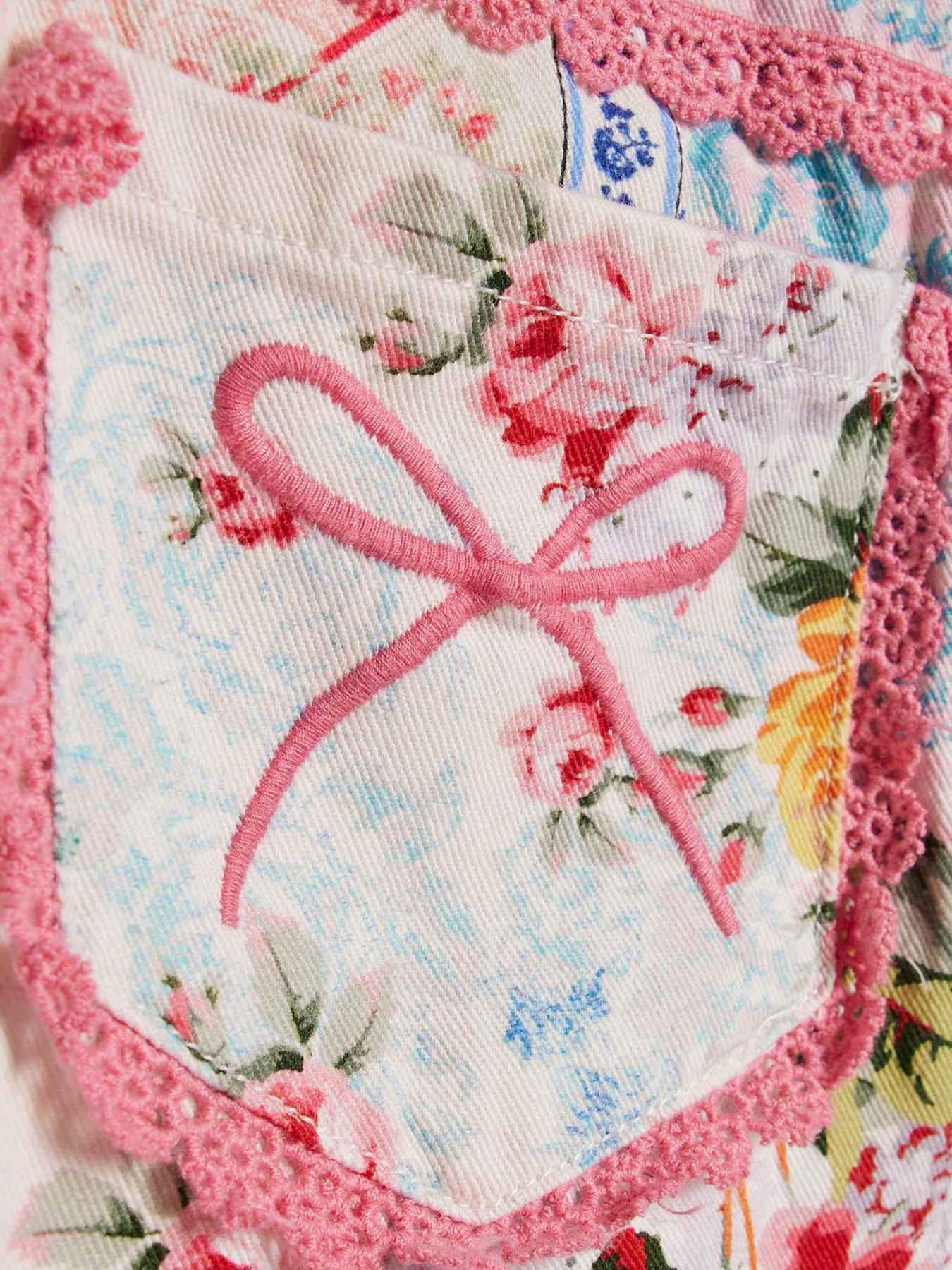 Image 5 of 6 of River Island Older Girls Patchwork Straight Leg Jeans - Pink - Multi