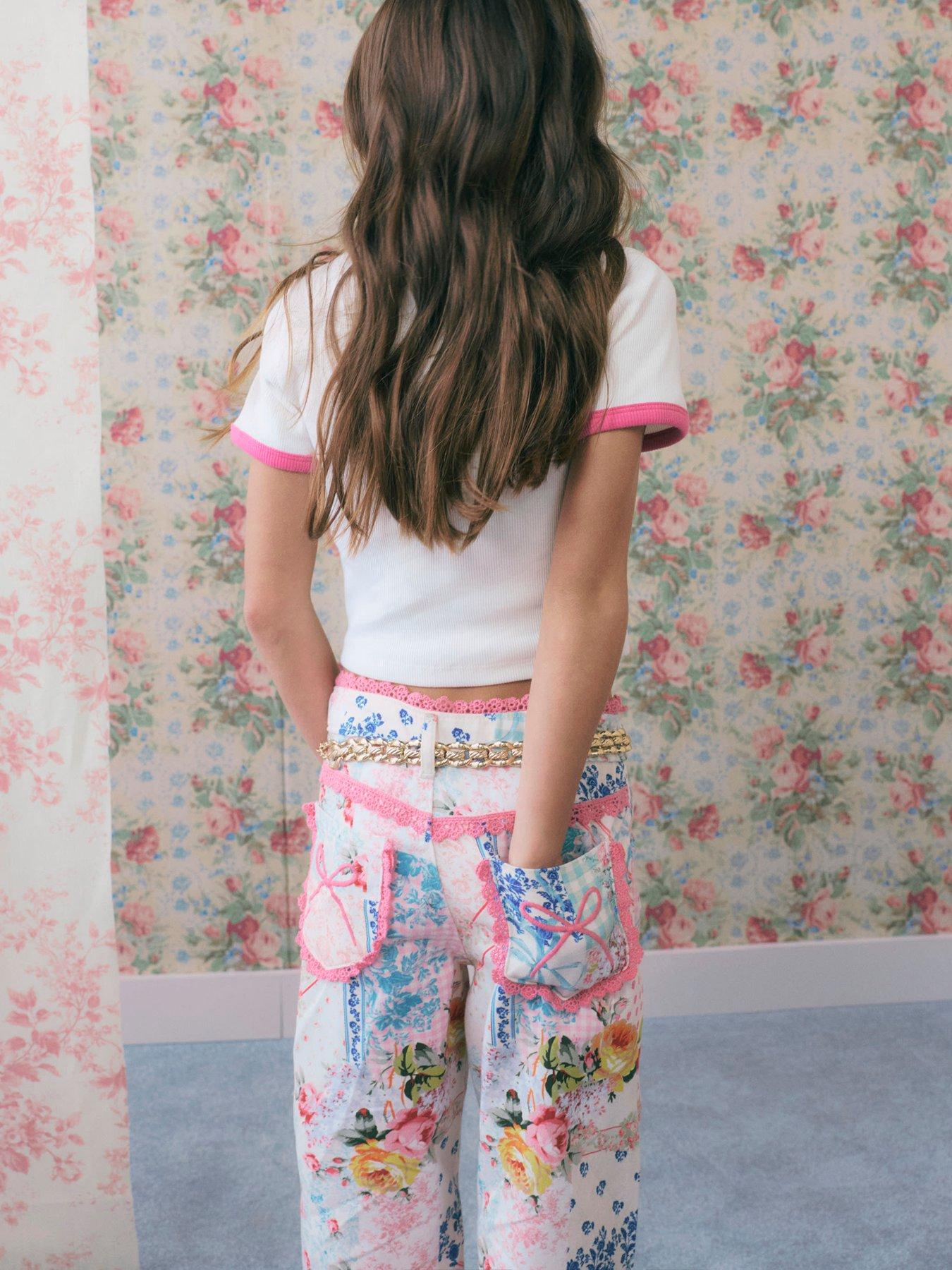 Image 6 of 6 of River Island Older Girls Patchwork Straight Leg Jeans - Pink - Multi