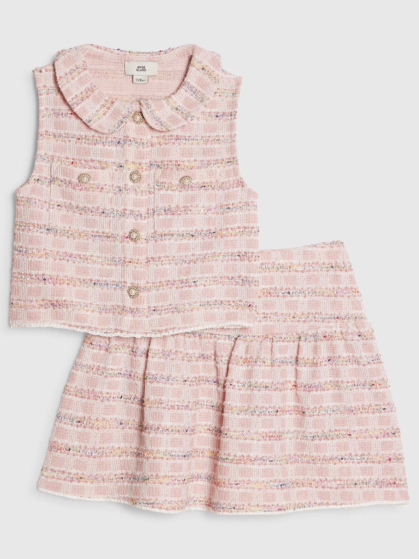 River Island Older Girls Boucle Skirt Set - Pink