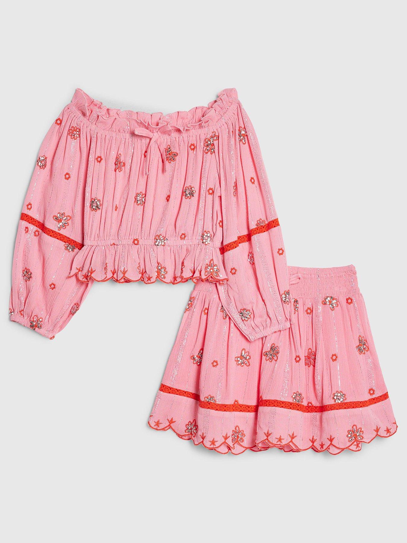 River Island Older Girls Embroidered Skirt Set - Pink