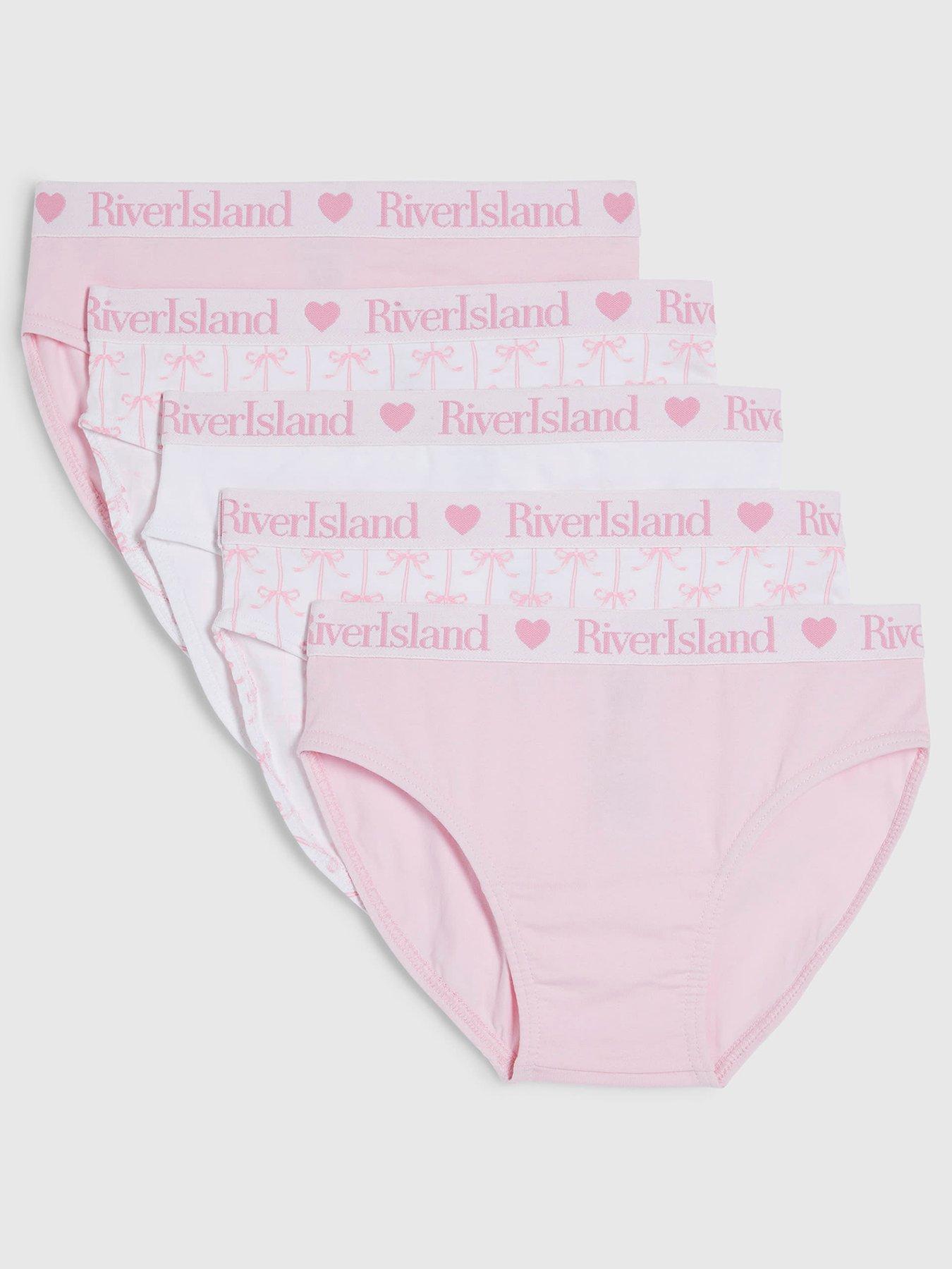 Image 1 of 3 of River Island Older Girls Bow 5 Pack Briefs - Pink