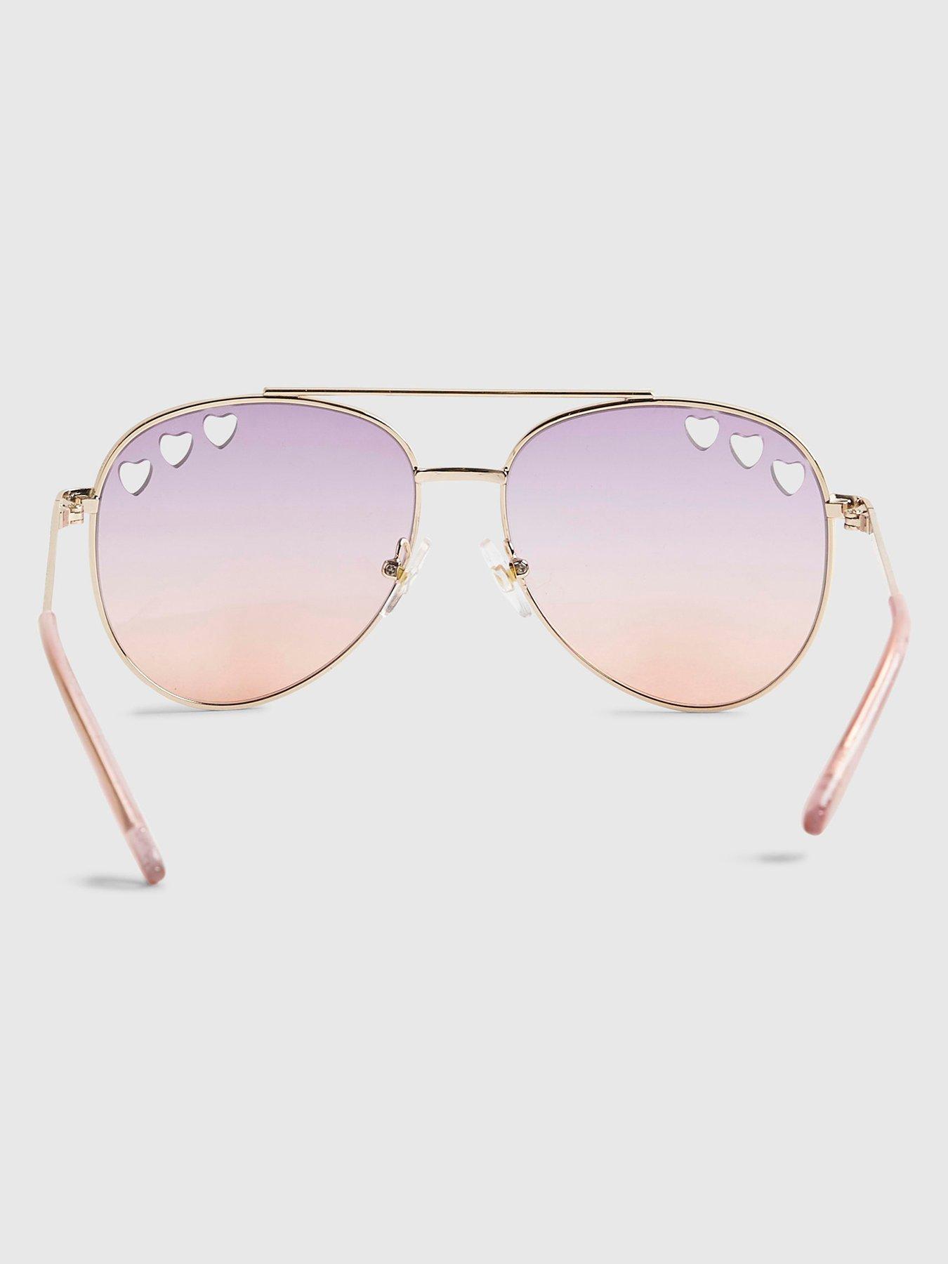Image 2 of 5 of River Island Older Girls Cut Out Heart Bead Aviator Sunglasses - Purple