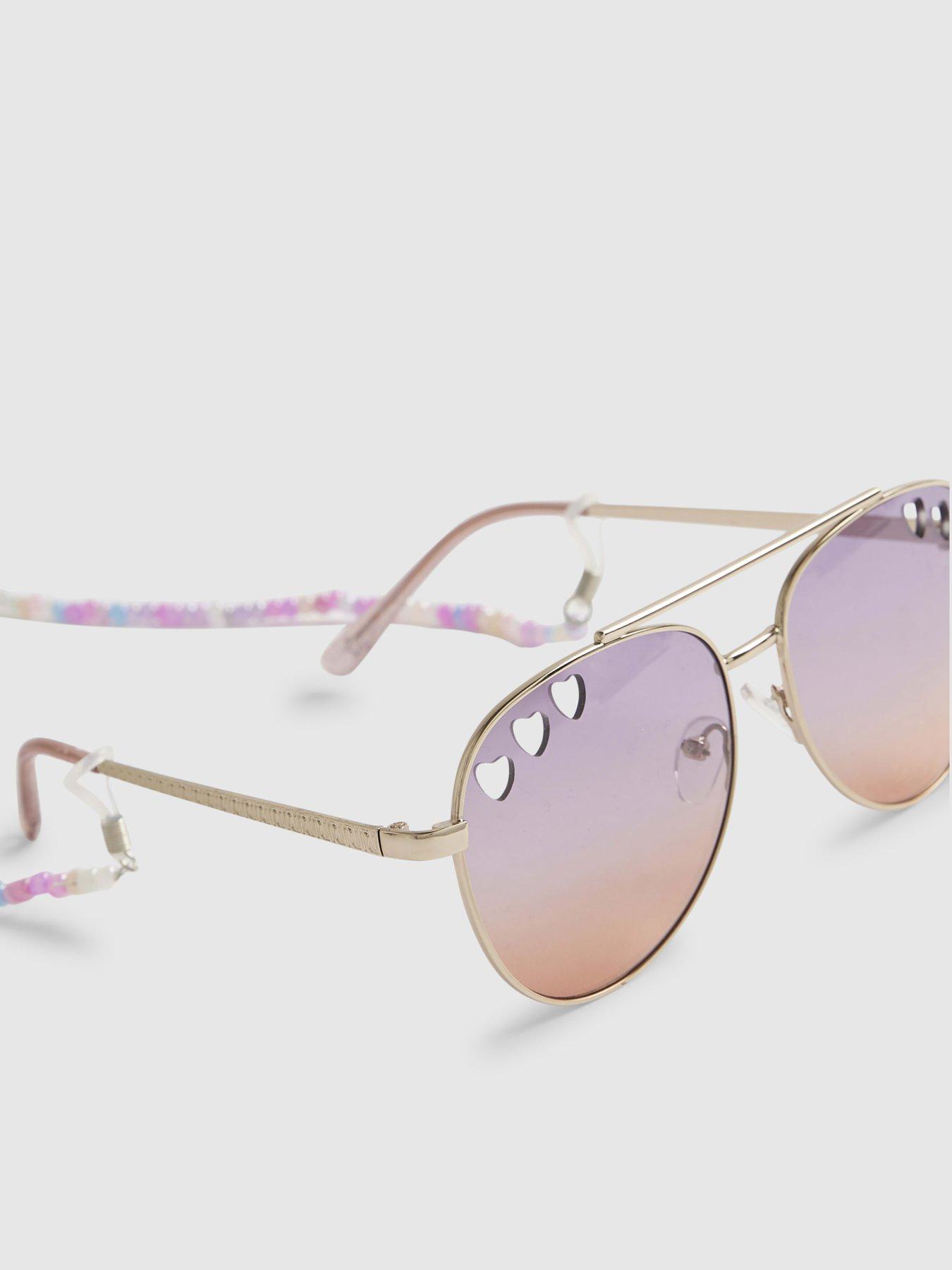 Image 3 of 5 of River Island Older Girls Cut Out Heart Bead Aviator Sunglasses - Purple