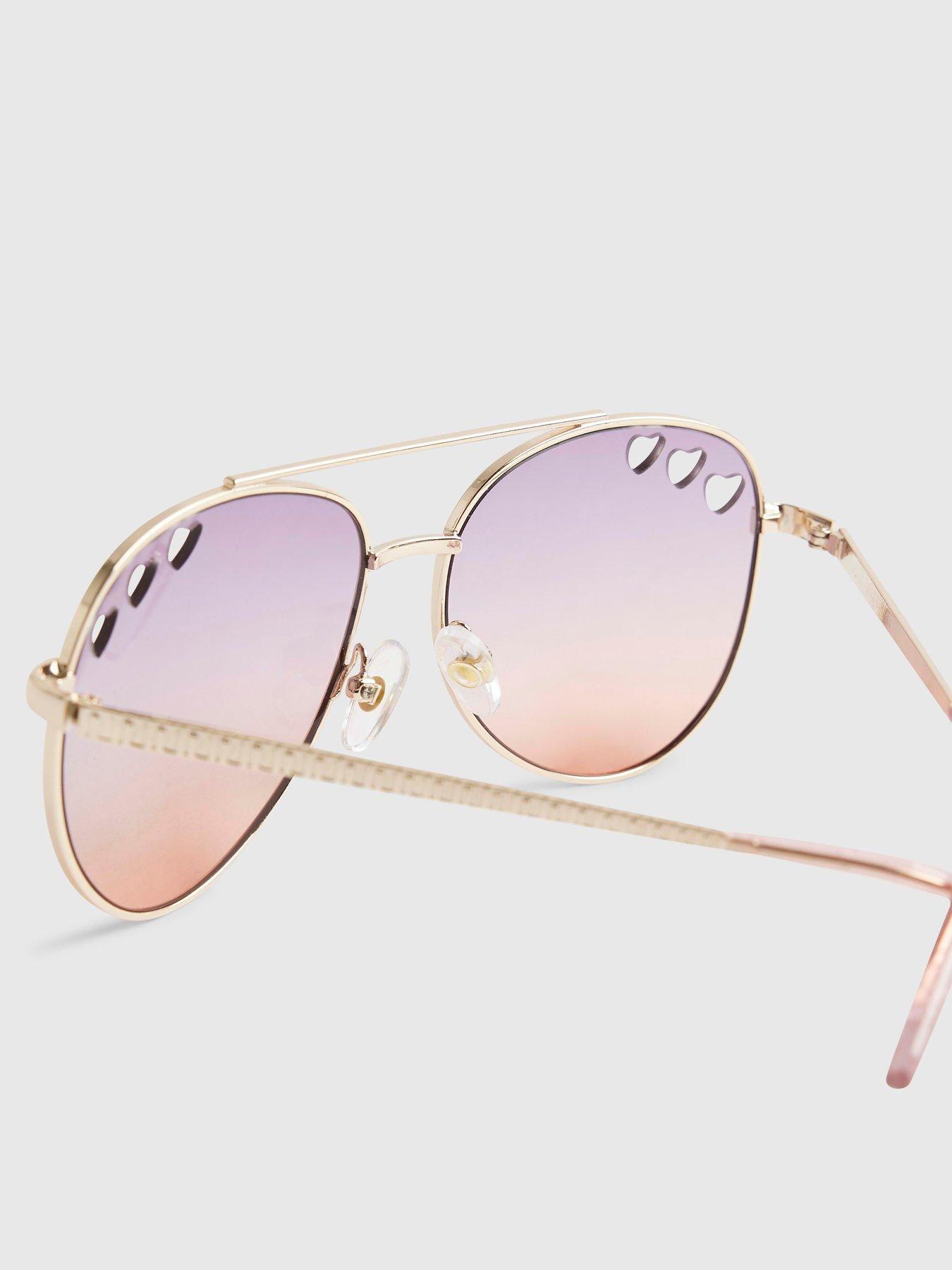 Image 4 of 5 of River Island Older Girls Cut Out Heart Bead Aviator Sunglasses - Purple