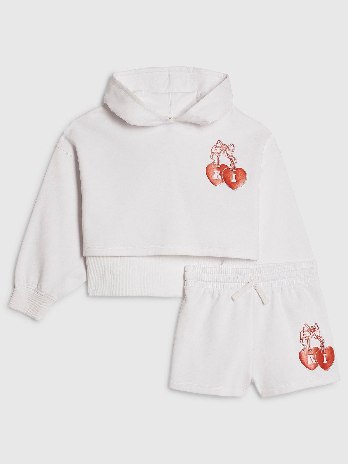 River Island Older Girls Cherry Hoodie And Shorts Set - White