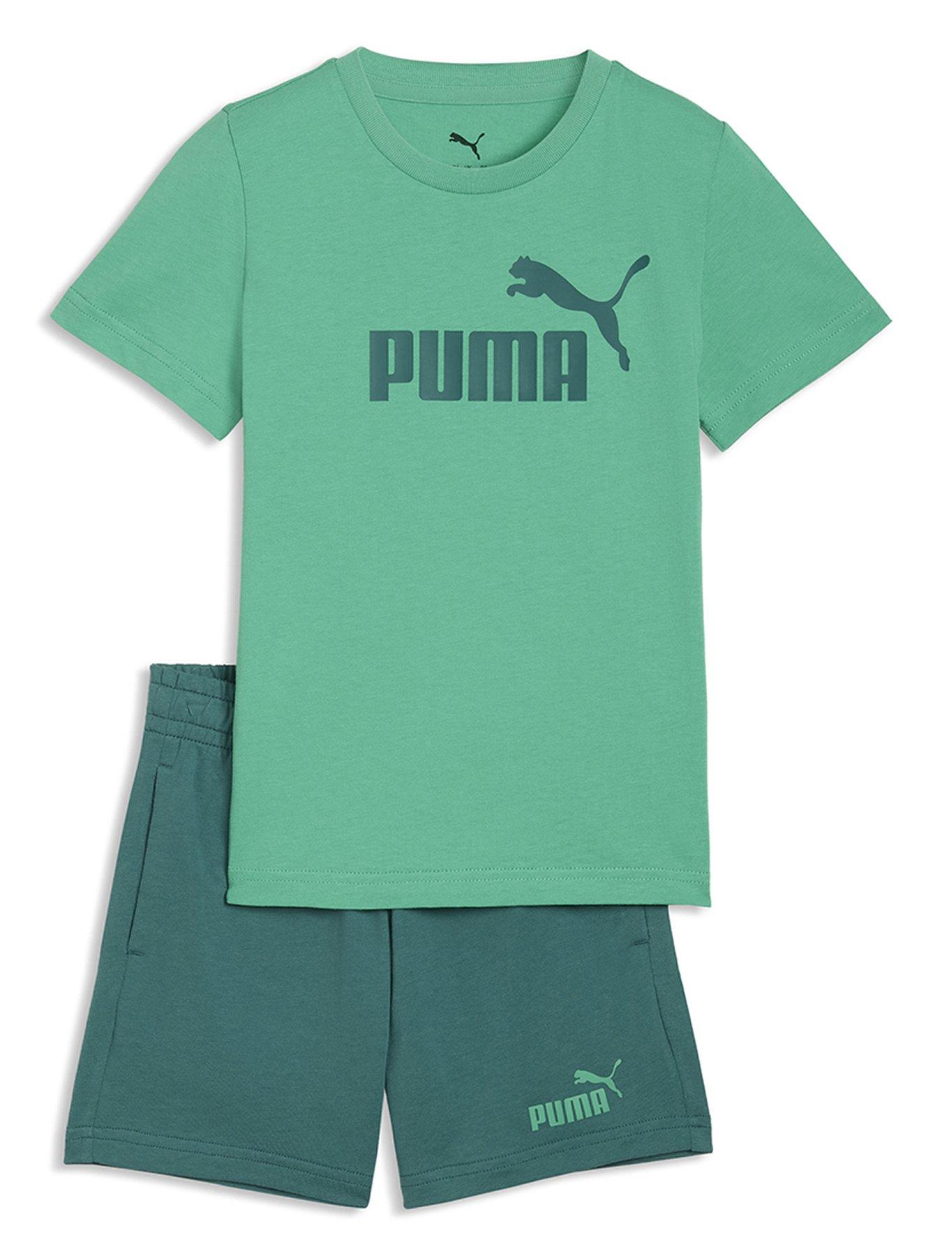 Image 1 of 4 of Puma Boys Logo Tee And Shorts Set - Vibrant Green