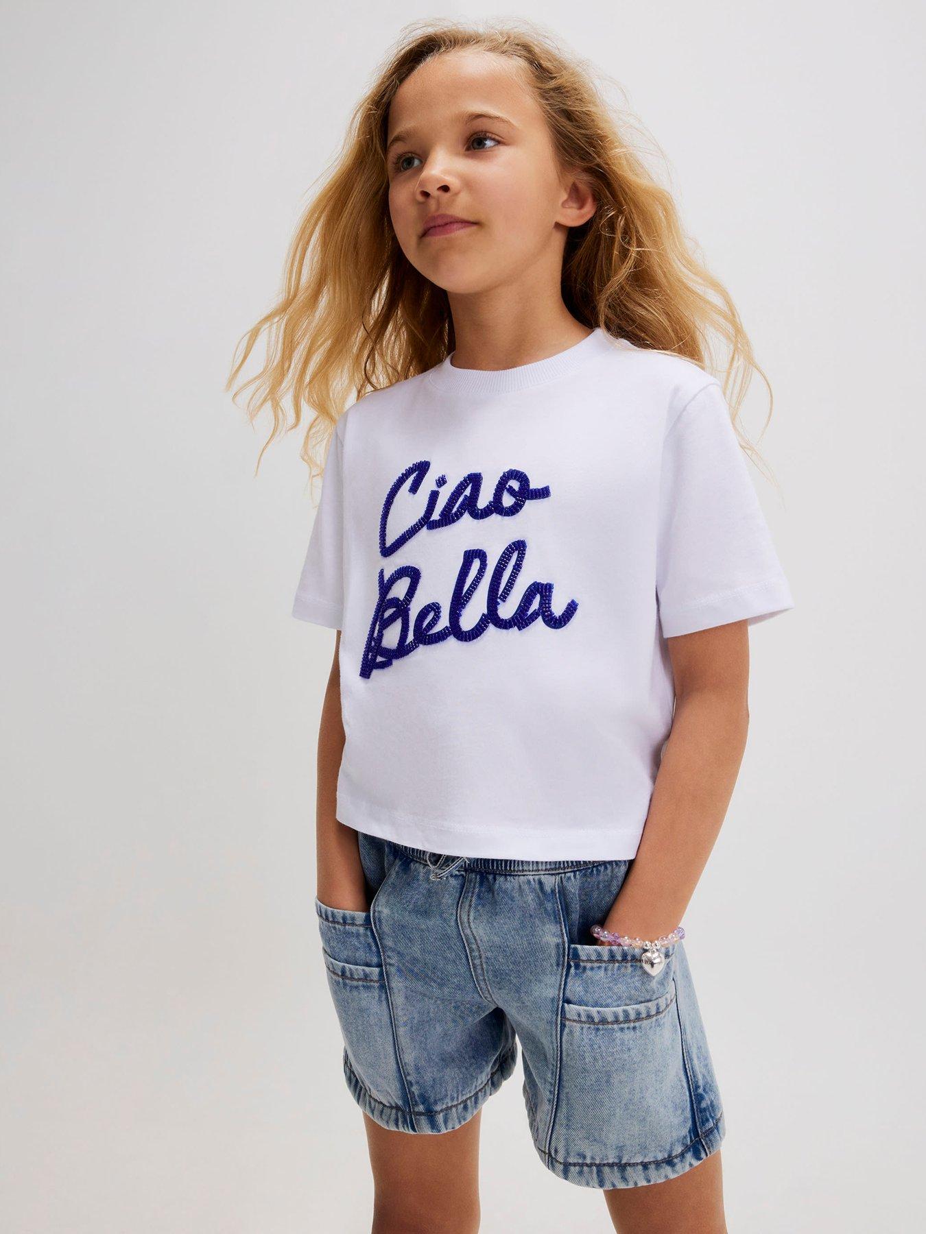 Image 1 of 6 of River Island Older Girls Denim Pyjama Style Shorts - Blue