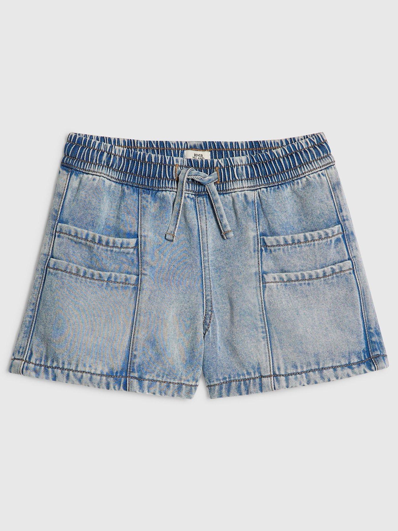 Image 2 of 6 of River Island Older Girls Denim Pyjama Style Shorts - Blue